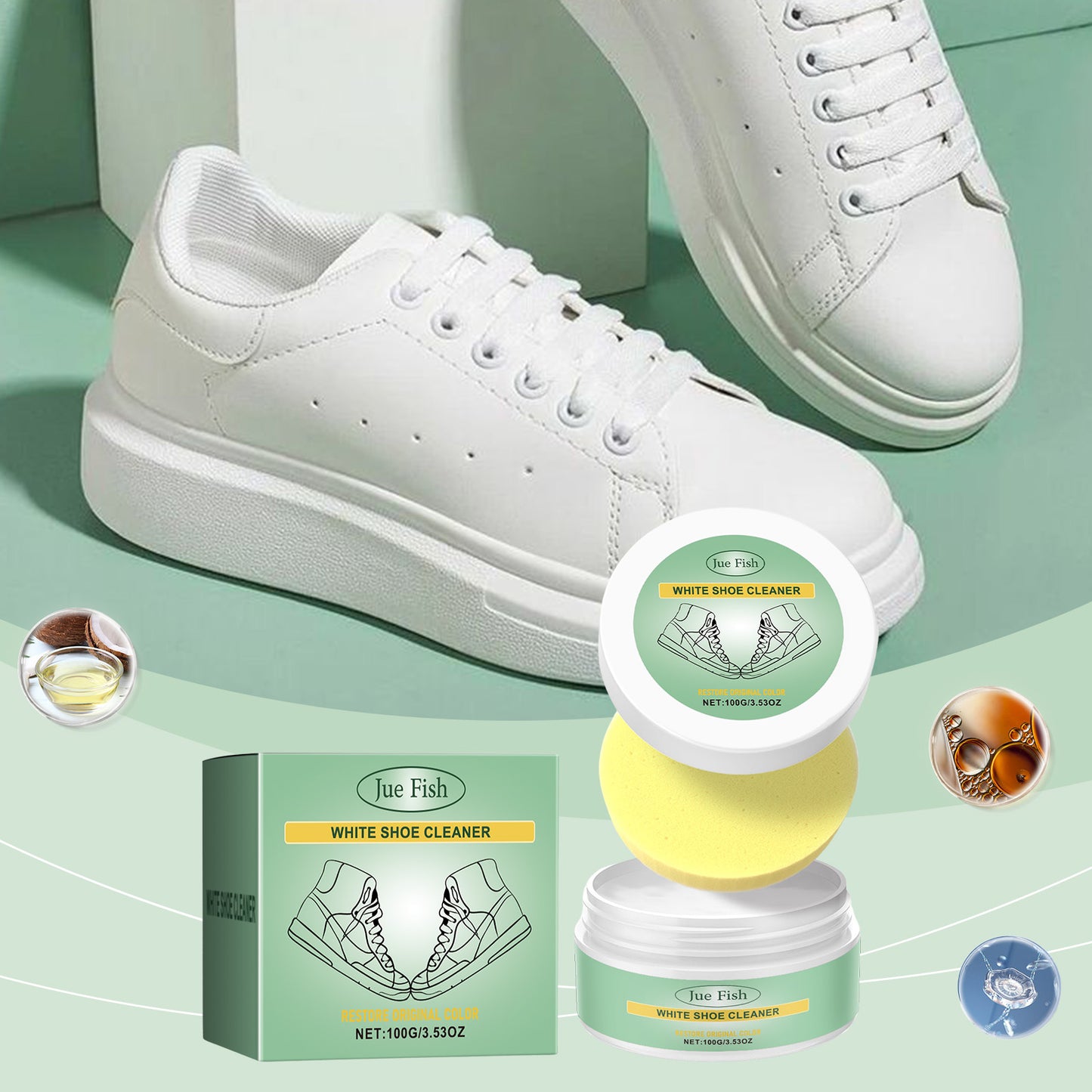 Jue-Fish White Shoe Cleaning Cream Portable Cleaning Cream for Leather Shoes, Leather Bags, and White Sneakers, No-Wash Maintenance