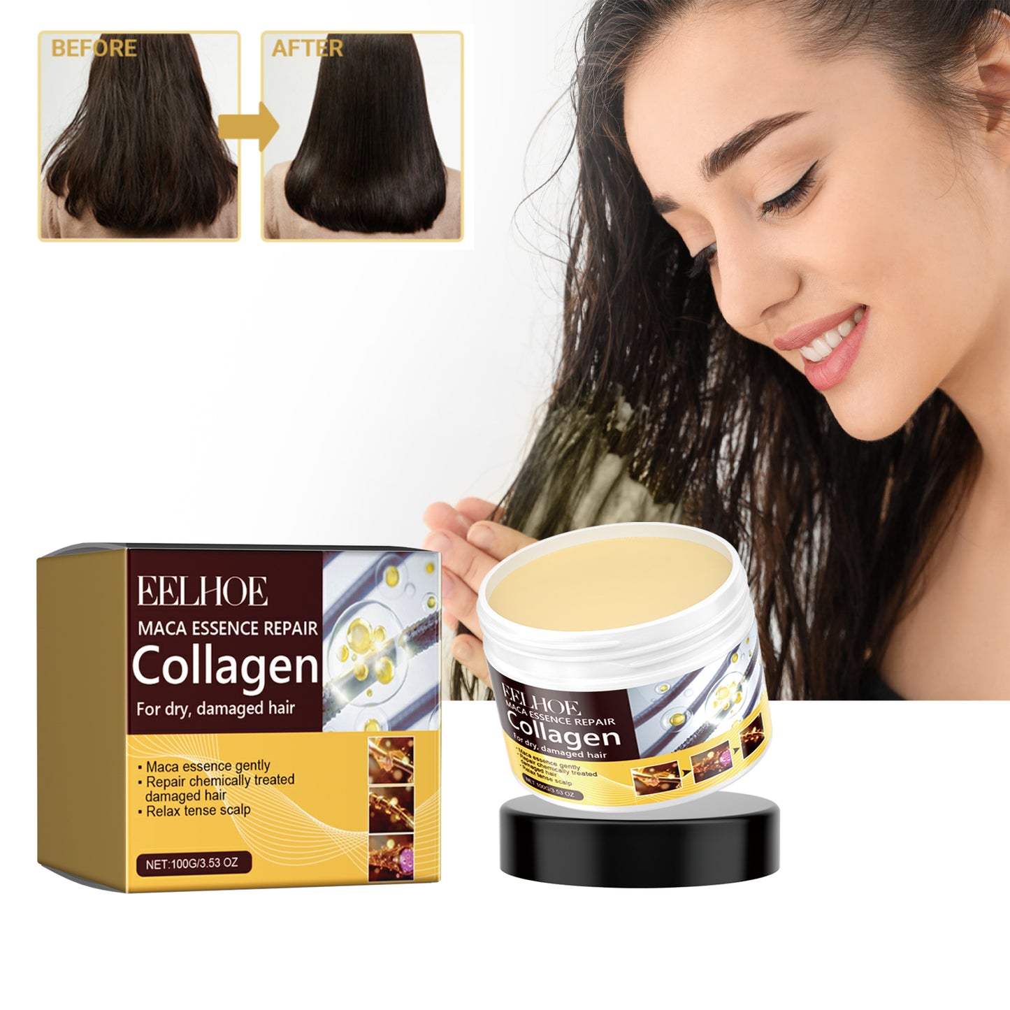 EELHOE Collagen Repair Hair Mask Repair dry, frizzy, tangled hair with a strong moisturizing and smoothing hair mask