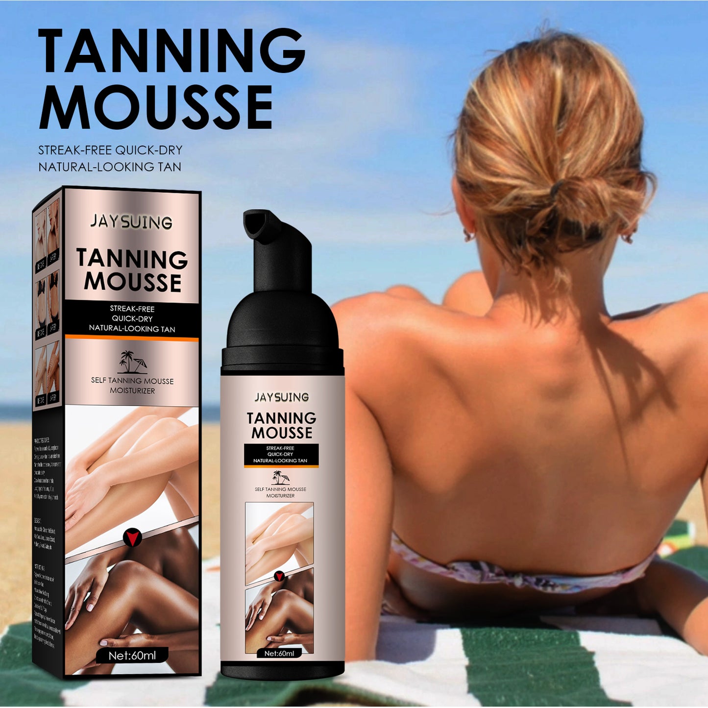 Jaysuing Blackening Mousse Summer Self-Tanning Aid Wheat Color Bronze Skin Moisturizing Tanning Mousse