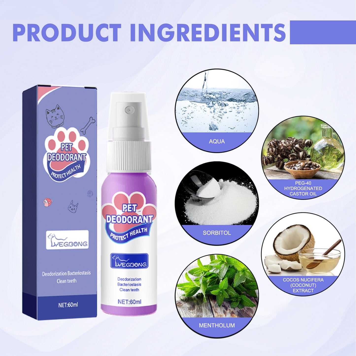 Yegbong Dog Bad Breath Eliminator Spray Pet Oral Cleaning Cat Deodorizing and Freshening Spray