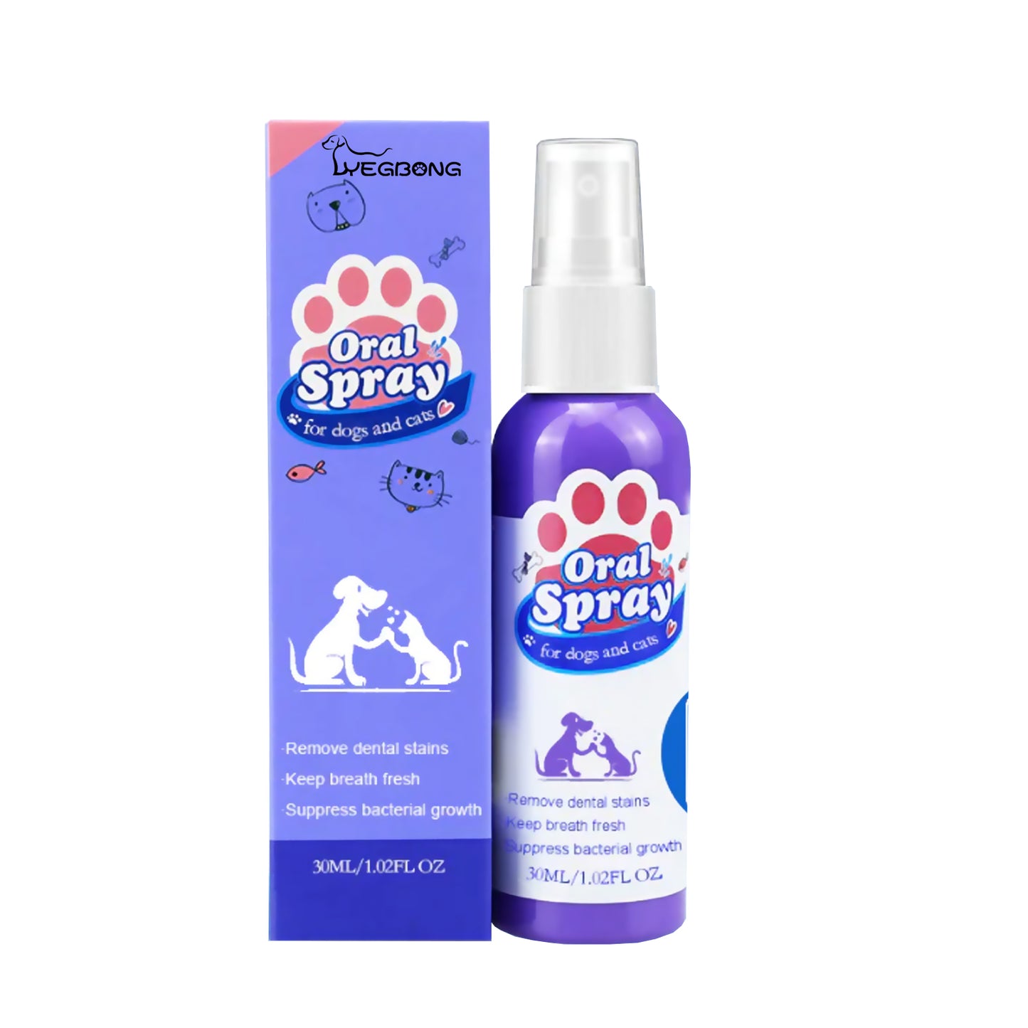 Yegbong Cat and Dog Teeth Cleaning Spray Remove Tooth Stains Freshen Breath Pet Oral Care Spray