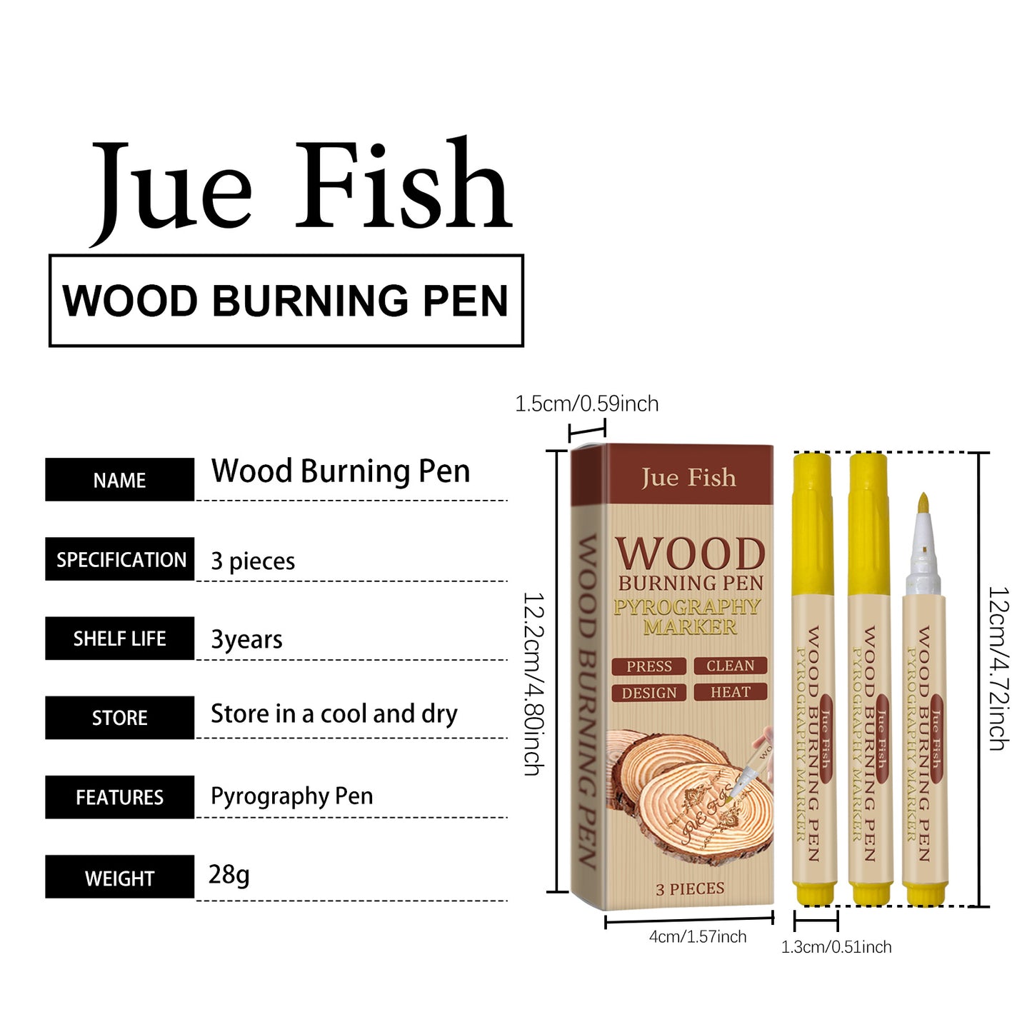 Jue-Fish Woodworking Burning Pen Wooden Marking Pen for Children's Crafts DIY Design Burning Pyrography Pen