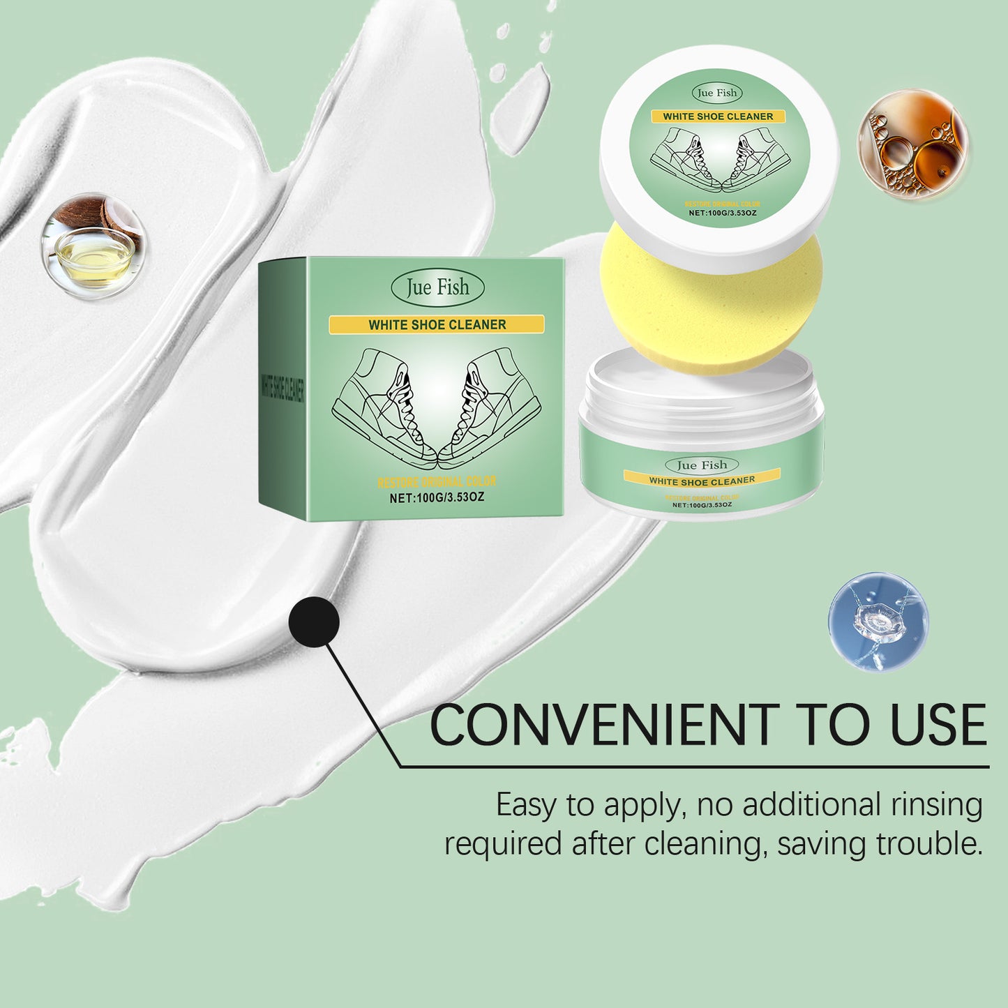 Jue-Fish White Shoe Cleaning Cream Portable Cleaning Cream for Leather Shoes, Leather Bags, and White Sneakers, No-Wash Maintenance