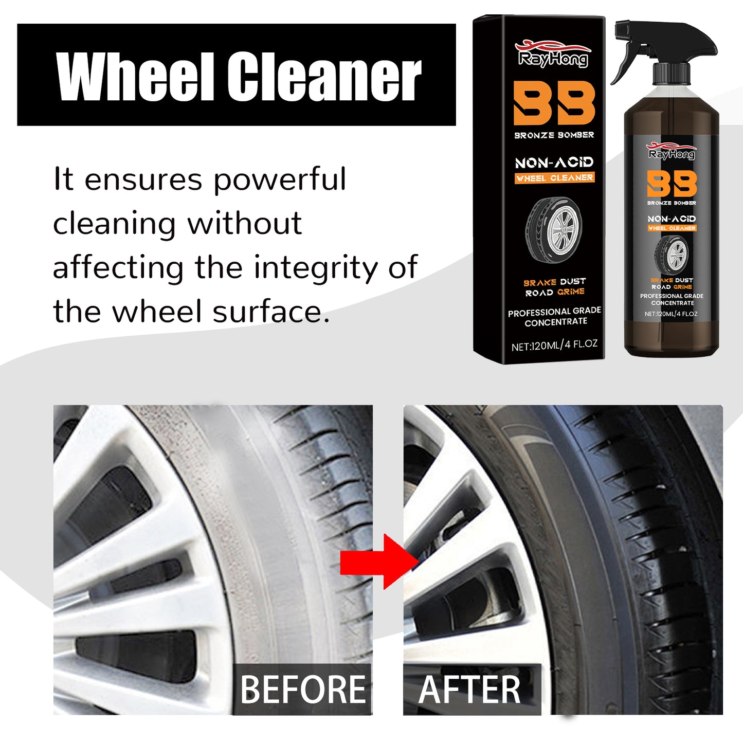 Rayhong Car Wheel Cleaner Car Tire Refurbishment Rust Removal Polishing Stain Cleaner
