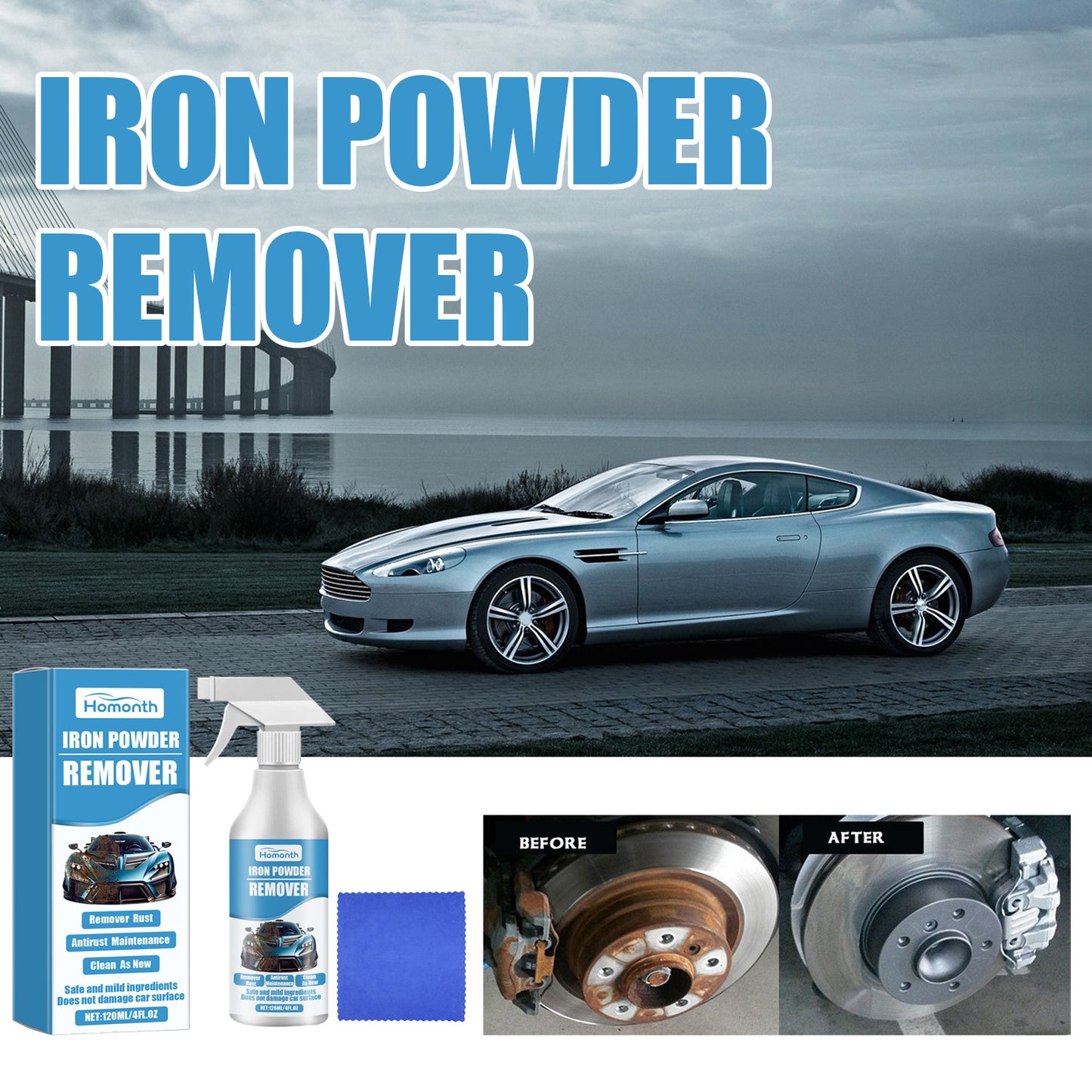 Homonth Car Iron Powder Rust Remover Car Paint Tire Rust Removal Polishing Cleaning Rust Stain Refurbishing Agent