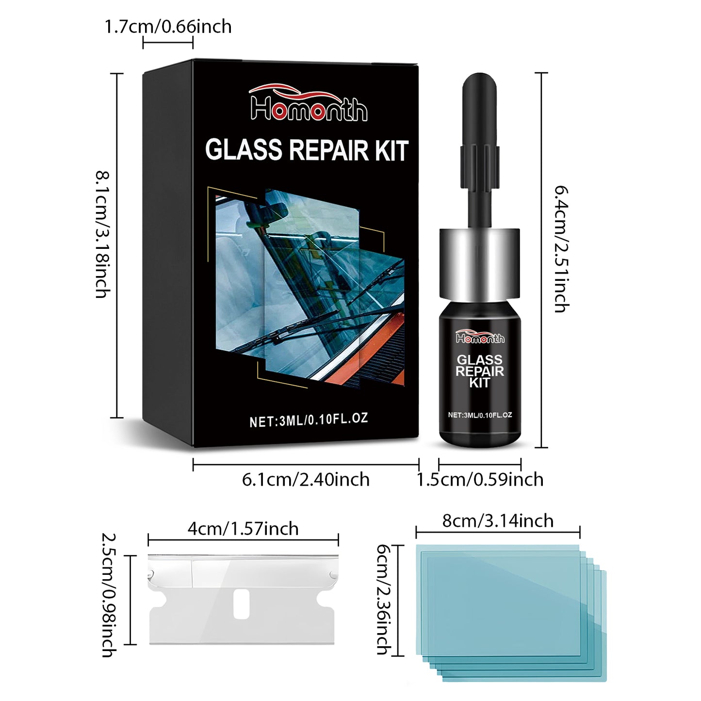 Homonth Car Windshield Repair Kit Car glass crack and scratch multifunctional adhesive repair fluid