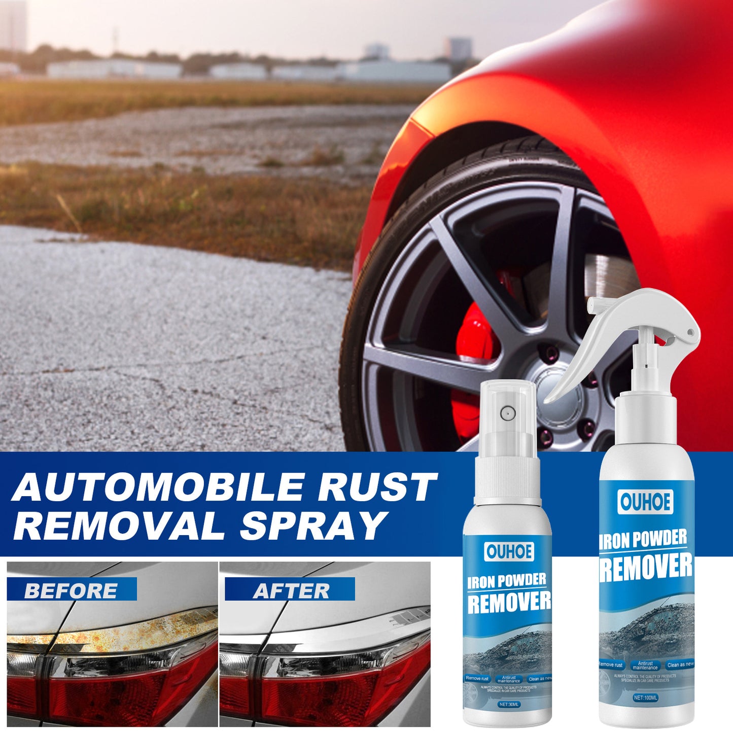 OUHOE Car Iron Powder Rust Removal Spray Anti-rust Rust Remover Car Supplies Stain Removal Rust Remover Cleaning Supplies