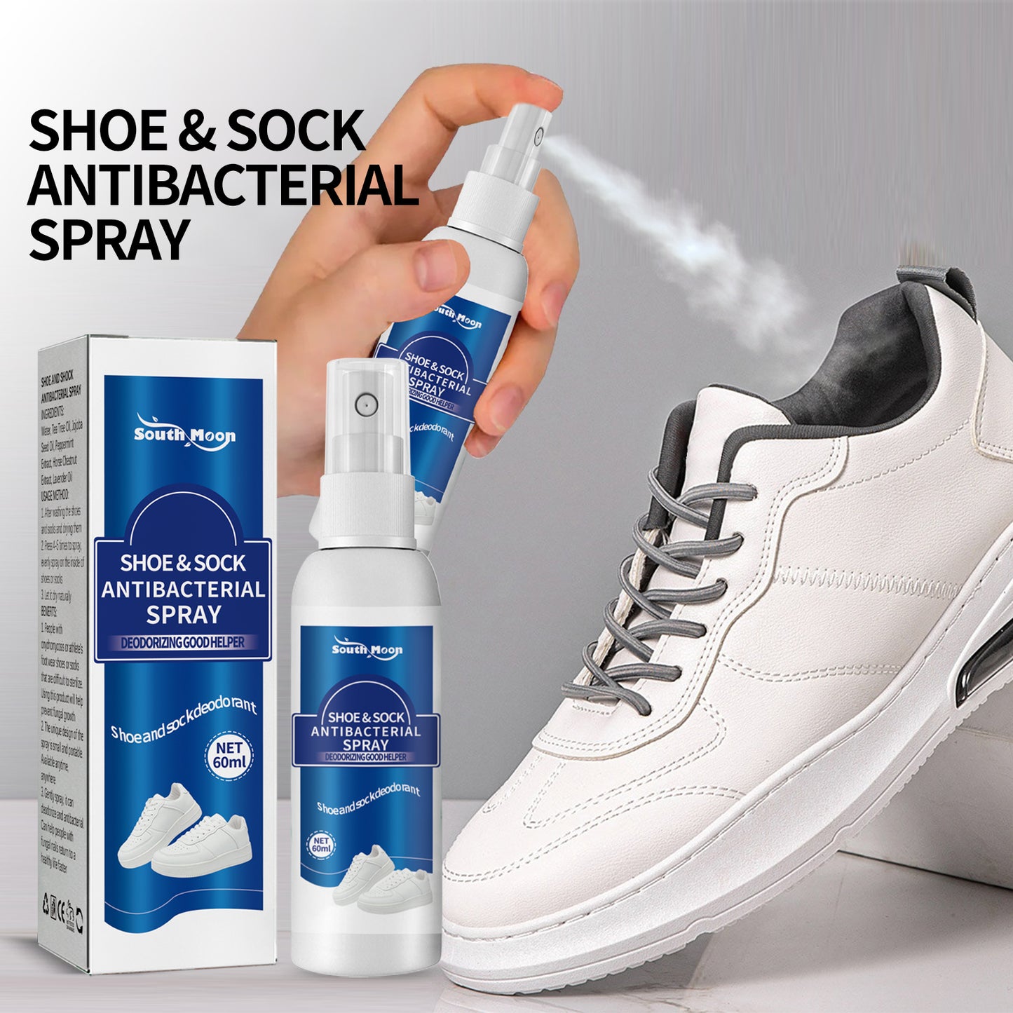 South Moon Shoe and Sock Deodorizing Spray Shoe and Sock Cleaner for Sweaty Feet, Deodorizing and Refreshing Shoe Cabinet Freshener