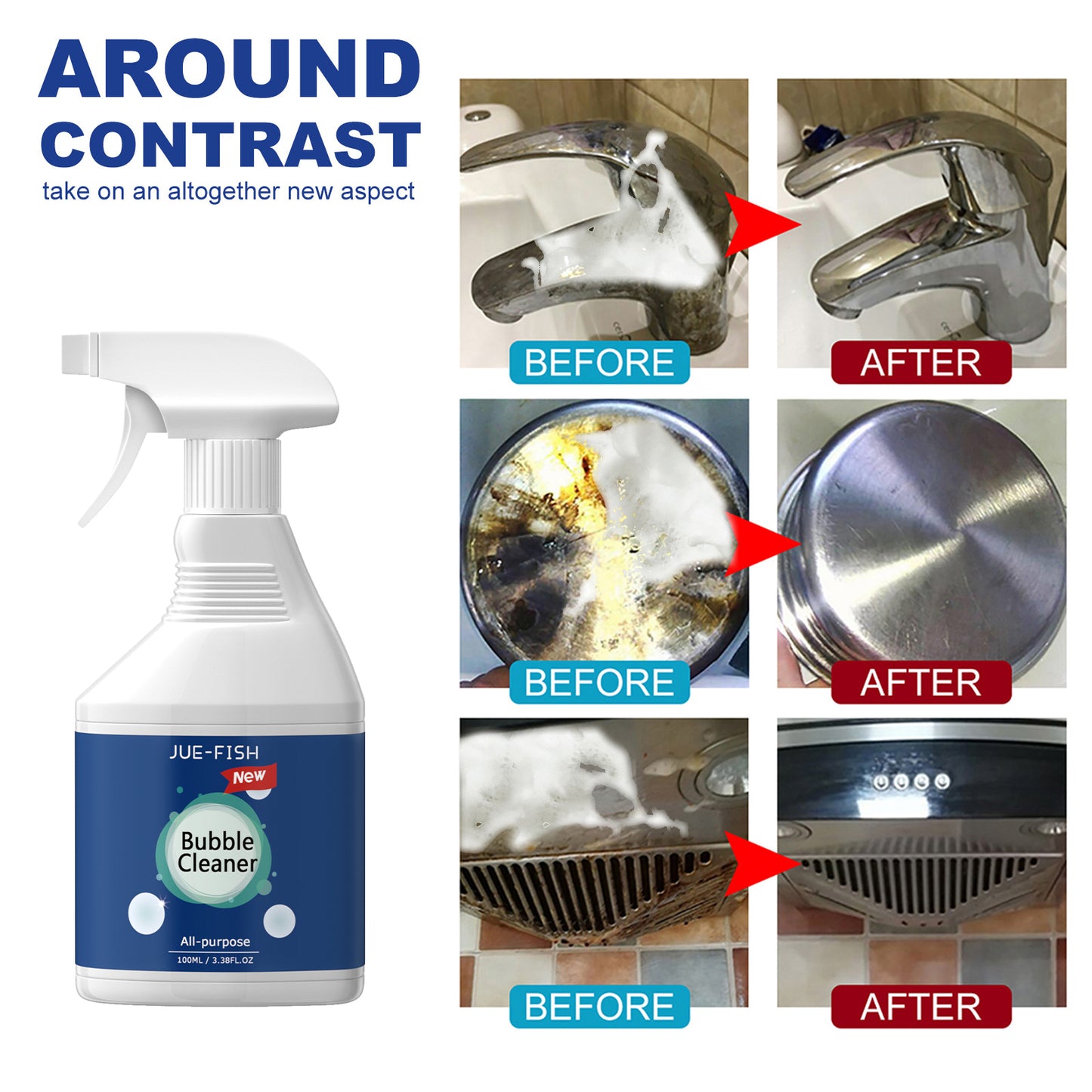 Jue-Fish Kitchen Grease Foam Cleaner Range Hood Stove Exhaust Pipe Wall Kitchenware Oil Stain Cleaner