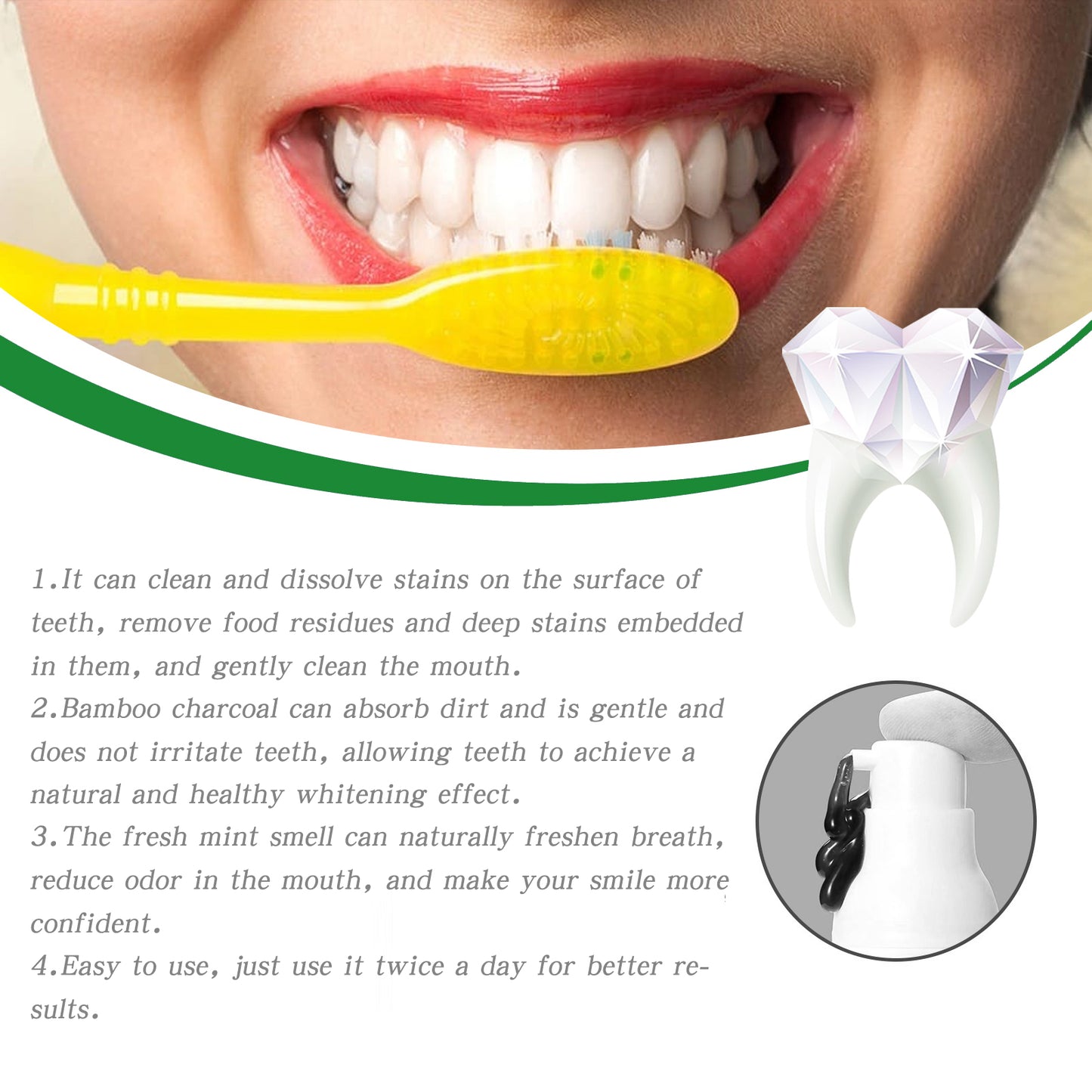 EELHOE Bamboo Charcoal Brightening Toothpaste Whiten Teeth Strengthen Tooth Enamel Easily Remove Stains Freshen Breath Bamboo Charcoal Toothpaste