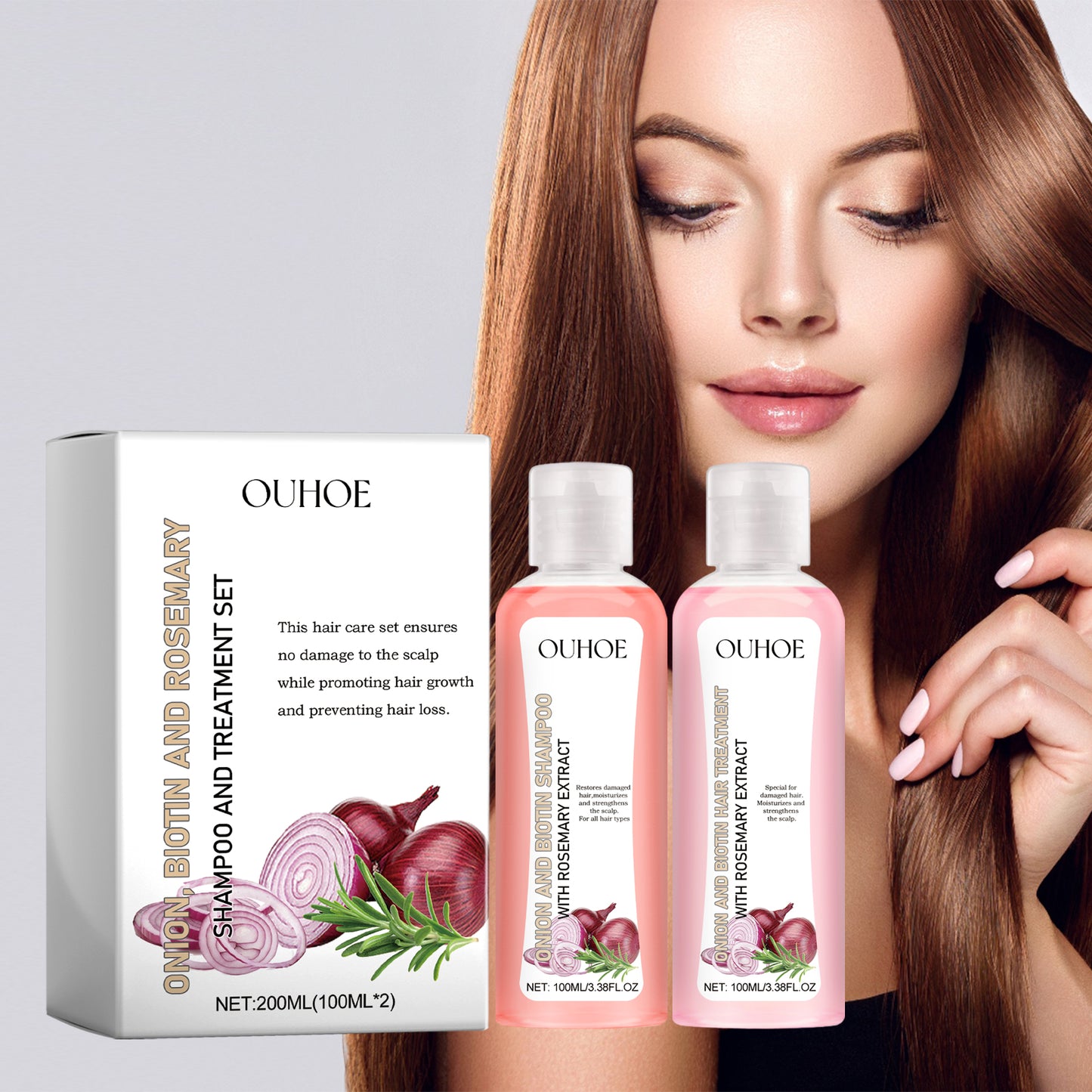 OUHOE Onion Biotin Rosemary Shampoo Set Nourish hair roots and scalp for dense, shiny, and thick hair
