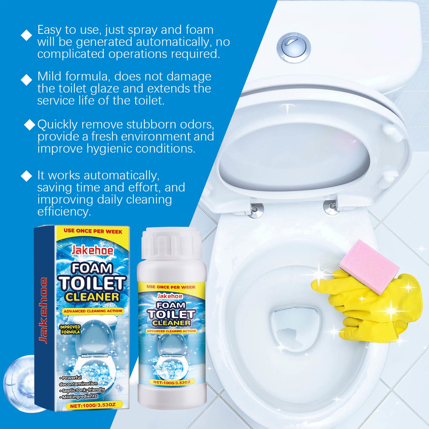JAKEHOE Foam Toilet Cleaner Toilet Cleaning Stain Urine Stain Descaling Deodorizing Toilet Cleaner