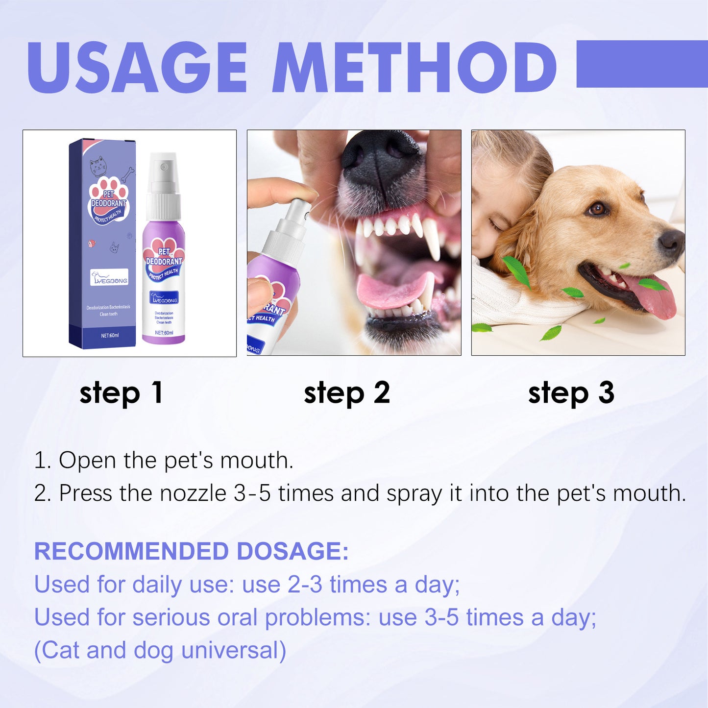 Yegbong Dog Bad Breath Eliminator Spray Pet Oral Cleaning Cat Deodorizing and Freshening Spray