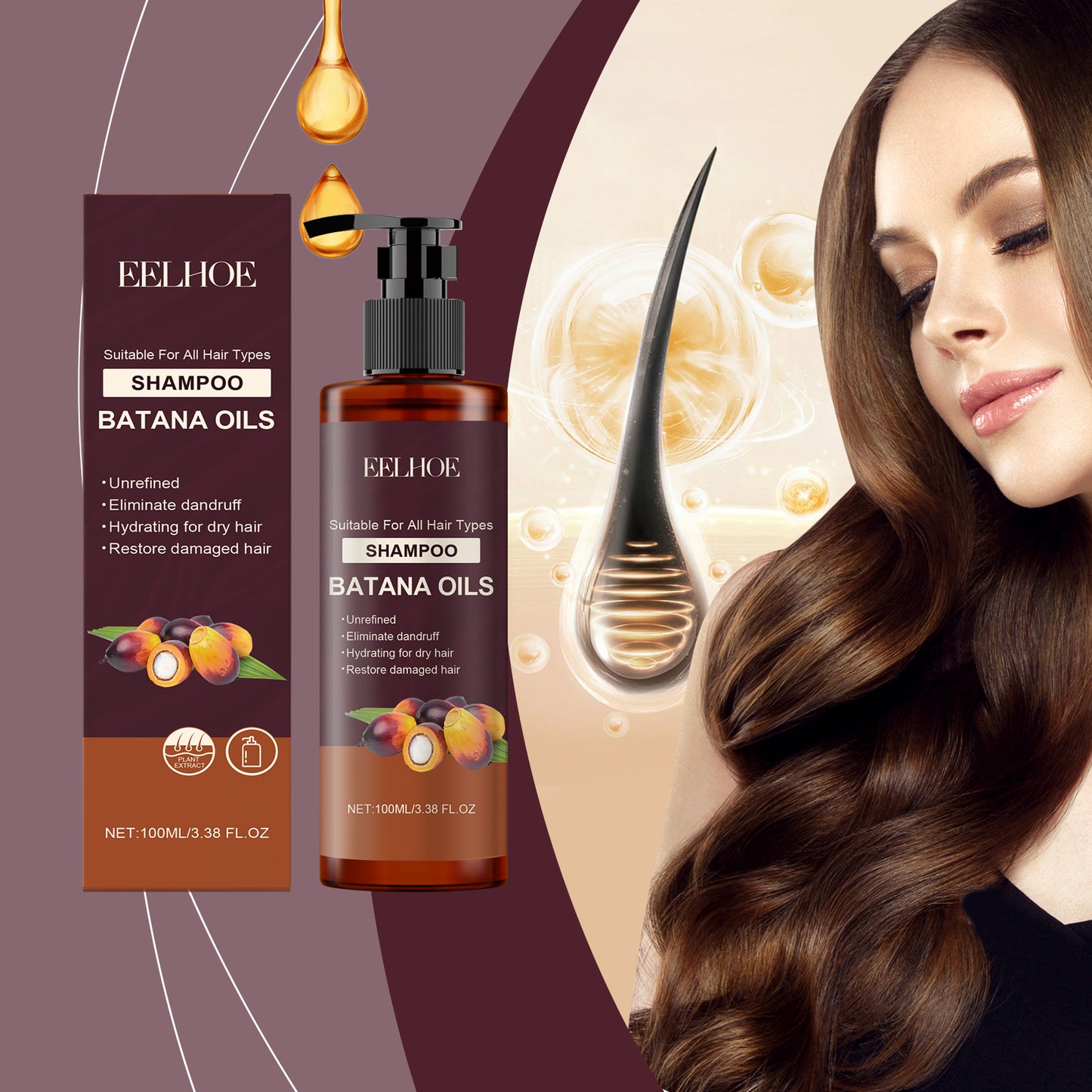 EELHOE Batana Shampoo Moisturizing, Repairing, Nourishing, Smoothing Dry and Frizzy Hair, Oil Control Shampoo