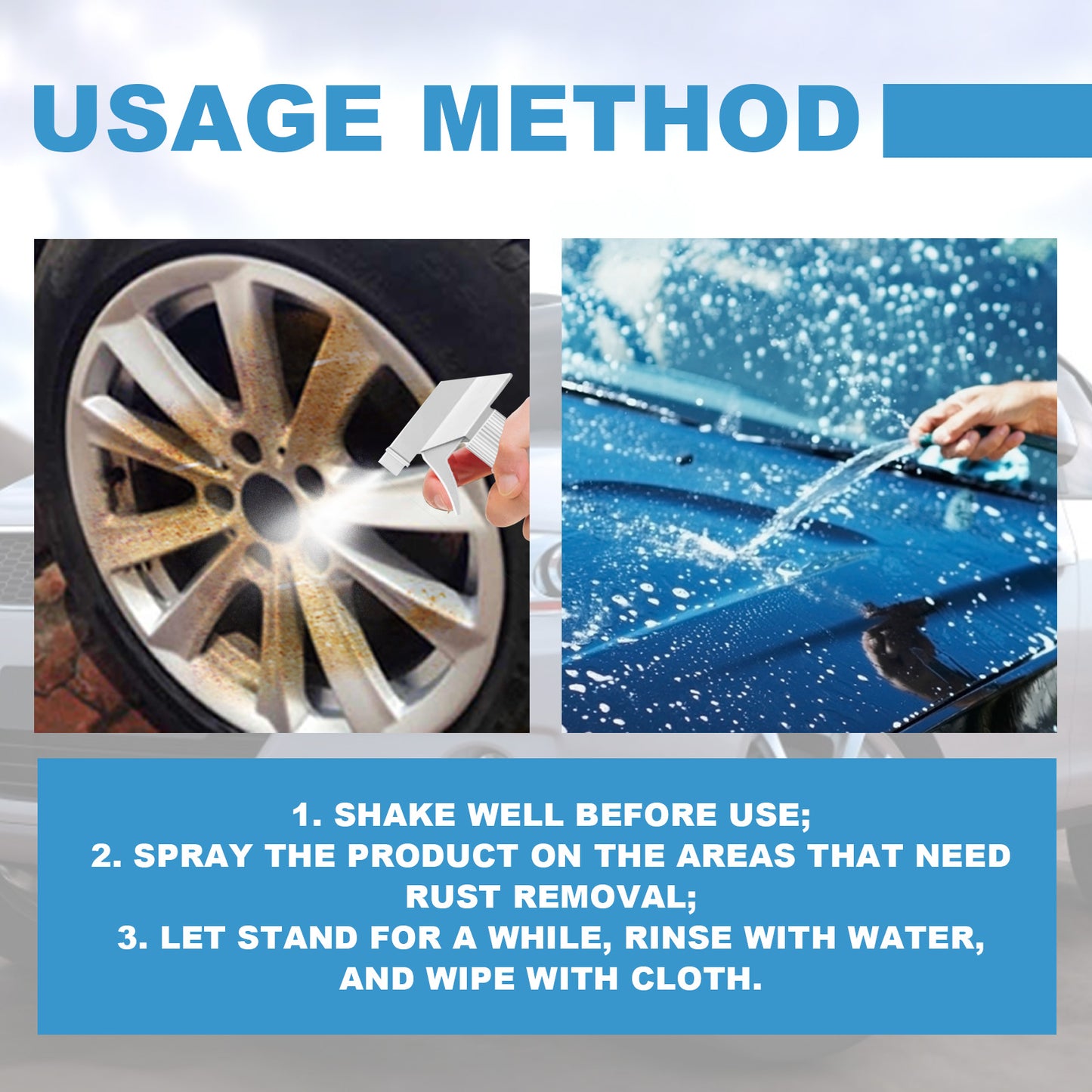 Homonth Car Iron Powder Rust Remover Car Paint Tire Rust Removal Polishing Cleaning Rust Stain Refurbishing Agent