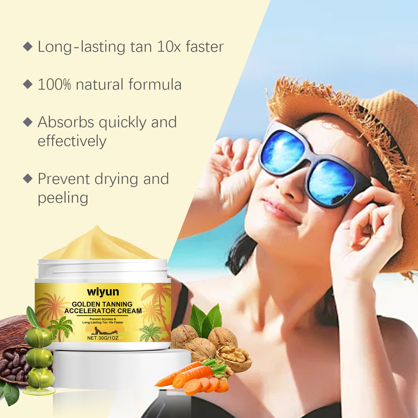 WIYUN Darkening Cream Summer Outdoor Sunbathing Even Skin Tone Create Wheat-colored Bronze Skin Tanning Cream
