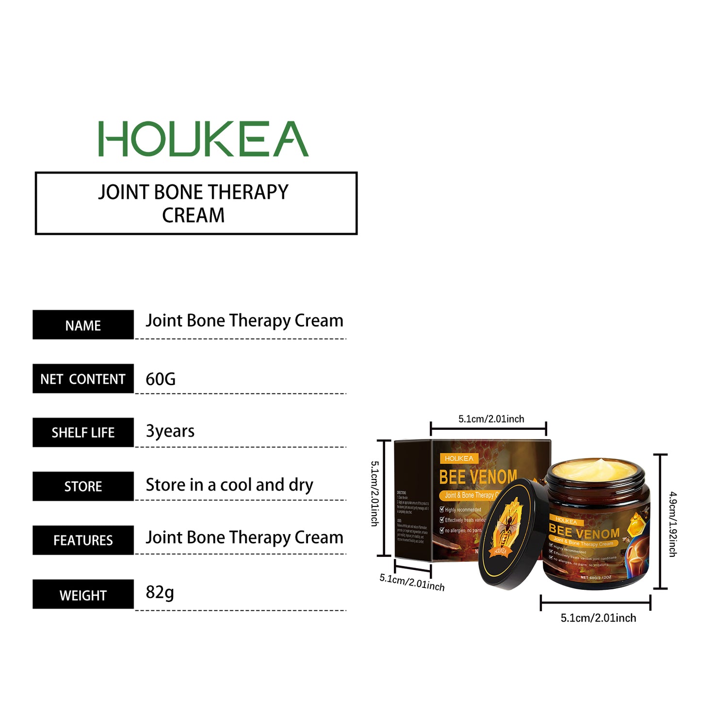 Houkea Bee Venom Joint Neck Cream Mild ingredients relieve discomfort on neck, knees, and legs for massage care application
