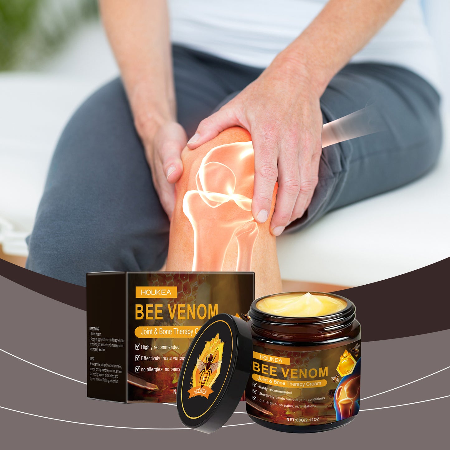 Houkea Bee Venom Joint Neck Cream Mild ingredients relieve discomfort on neck, knees, and legs for massage care application