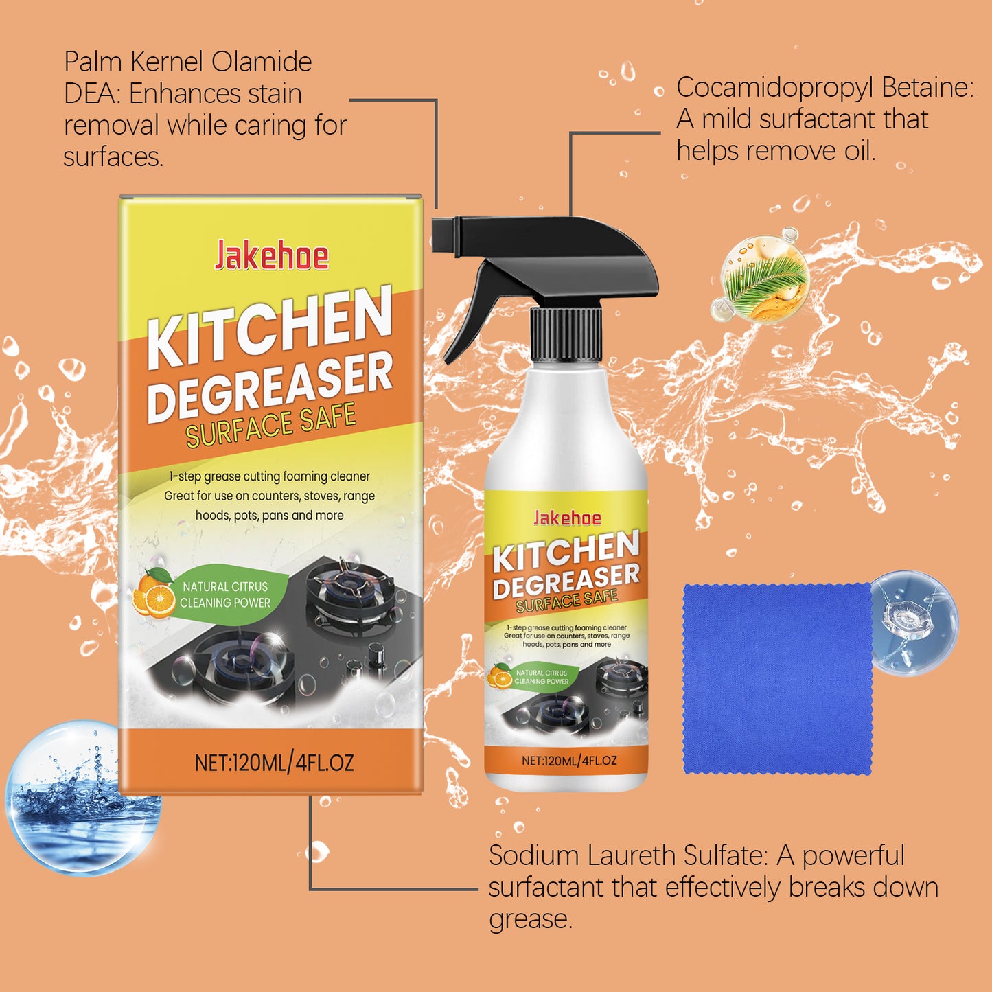 Jakehoe Kitchen Heavy Oil Stain Foam Cleaner Household Heavy Grease Stain Remover for Kitchenware and Home Appliances