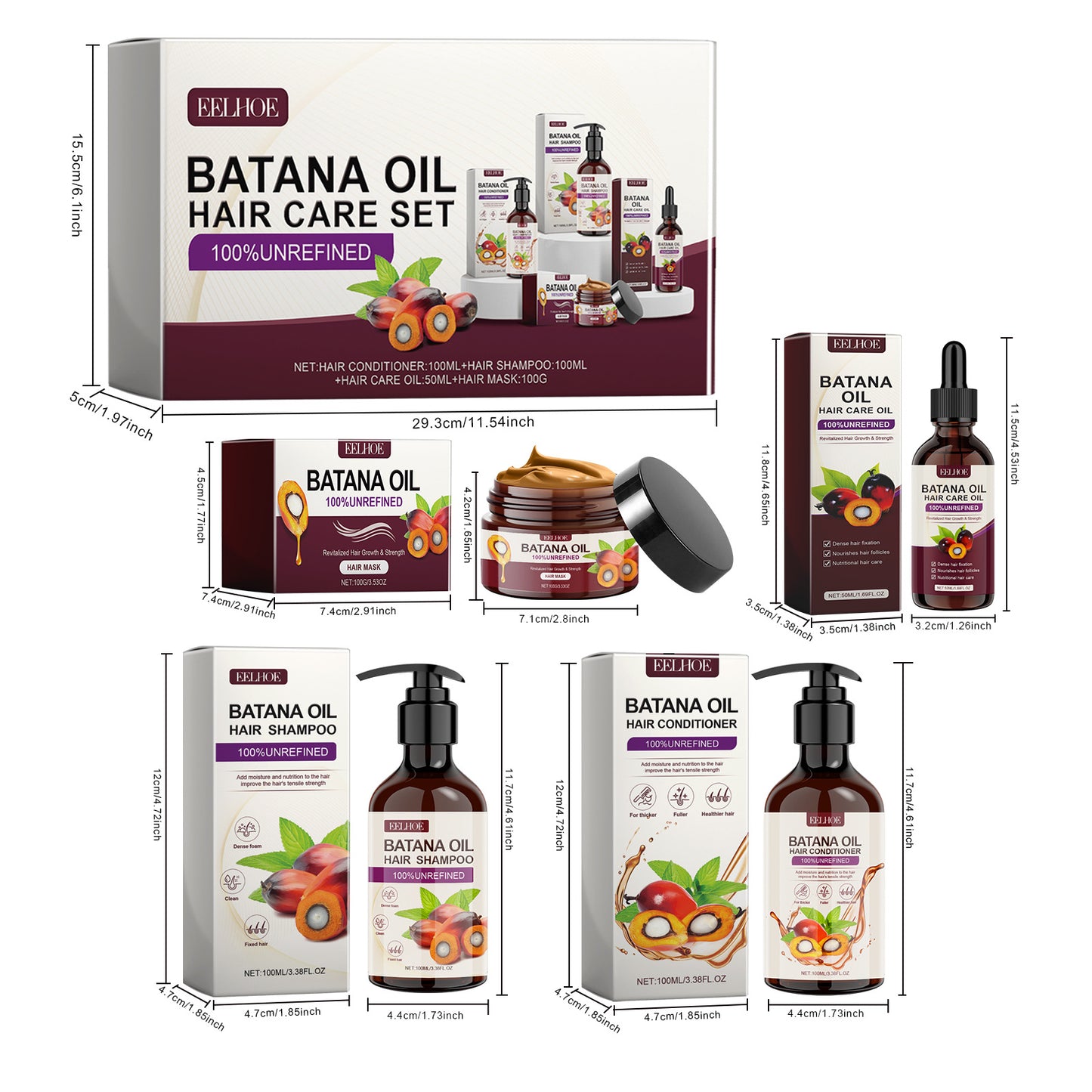 EELHOE Batahna Oil Volumizing Hair Care Set Repair frizzy hair texture, nourish hair, smooth hair care