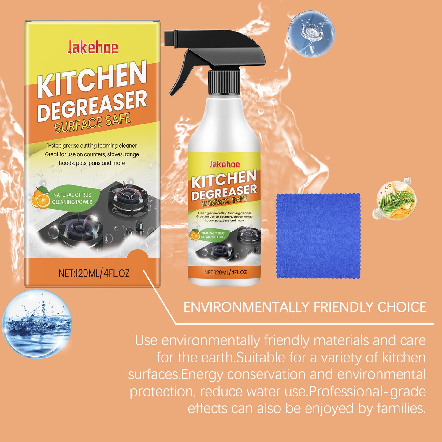 Jakehoe Kitchen Heavy Oil Stain Foam Cleaner Household Heavy Grease Stain Remover for Kitchenware and Home Appliances