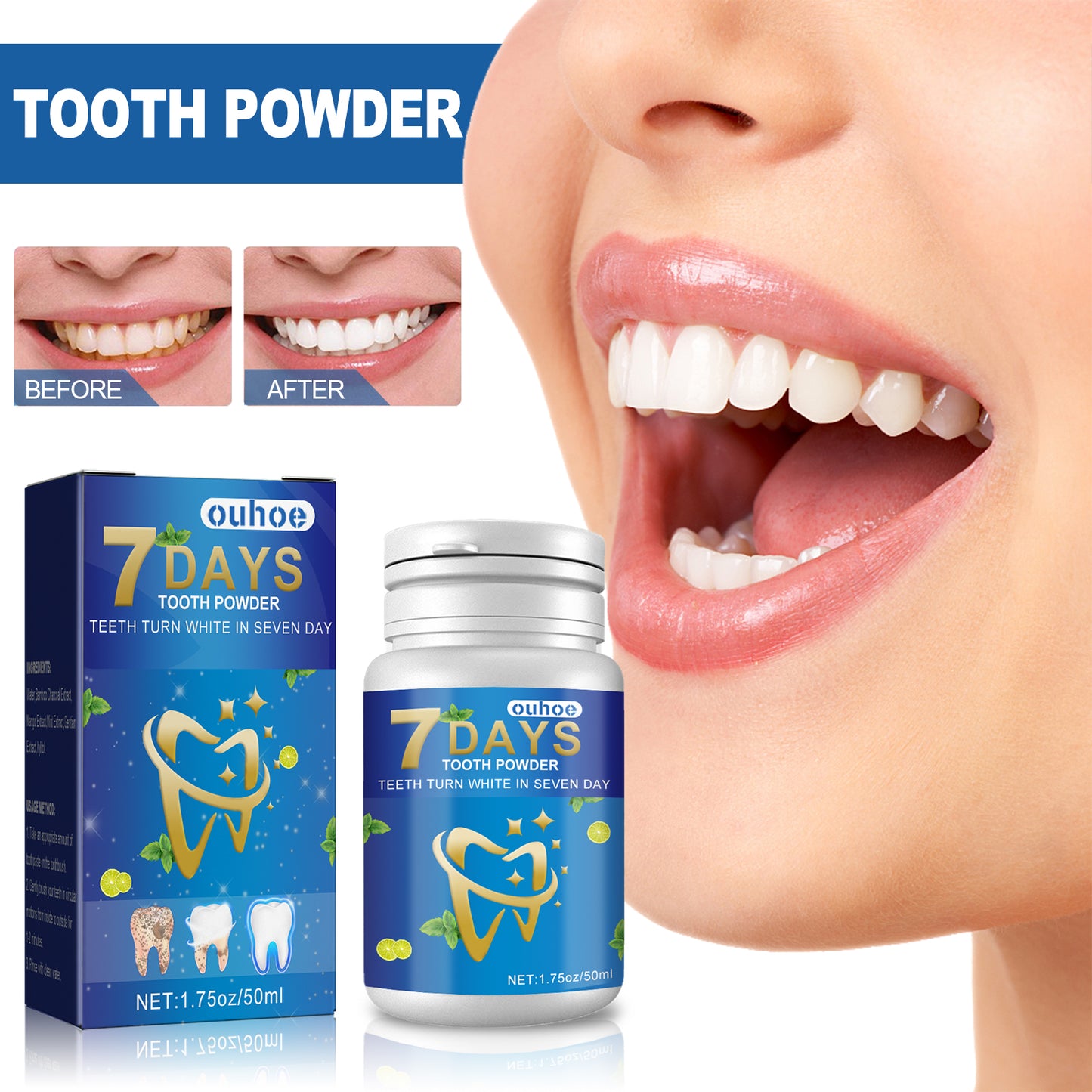 OUHOE Teeth Whitening Cleaning Powder Teeth Whitening Stain Removal Freshening Oral Teeth Cleaning Powder