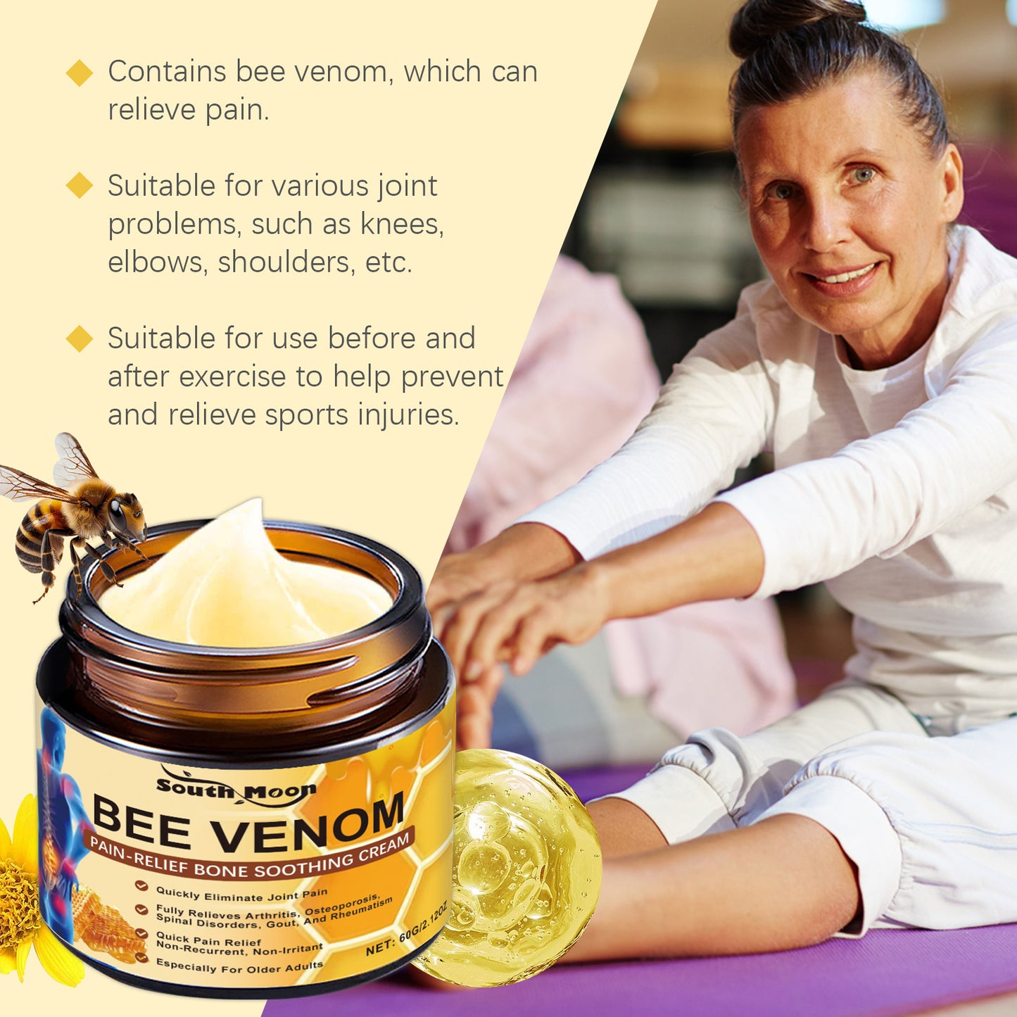 South Moon Bee Venom Joint Repair Cream Portable massage external application care cream for relieving joint discomfort