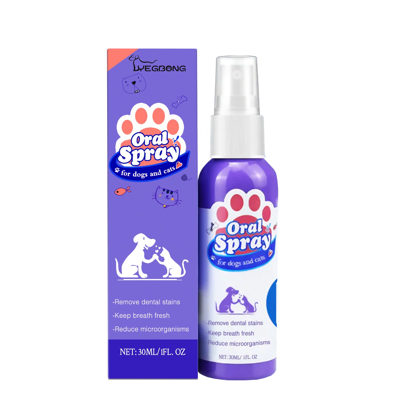 Yegbong Cat and Dog Teeth Cleaning Spray Remove Tooth Stains Freshen Breath Pet Oral Care Spray