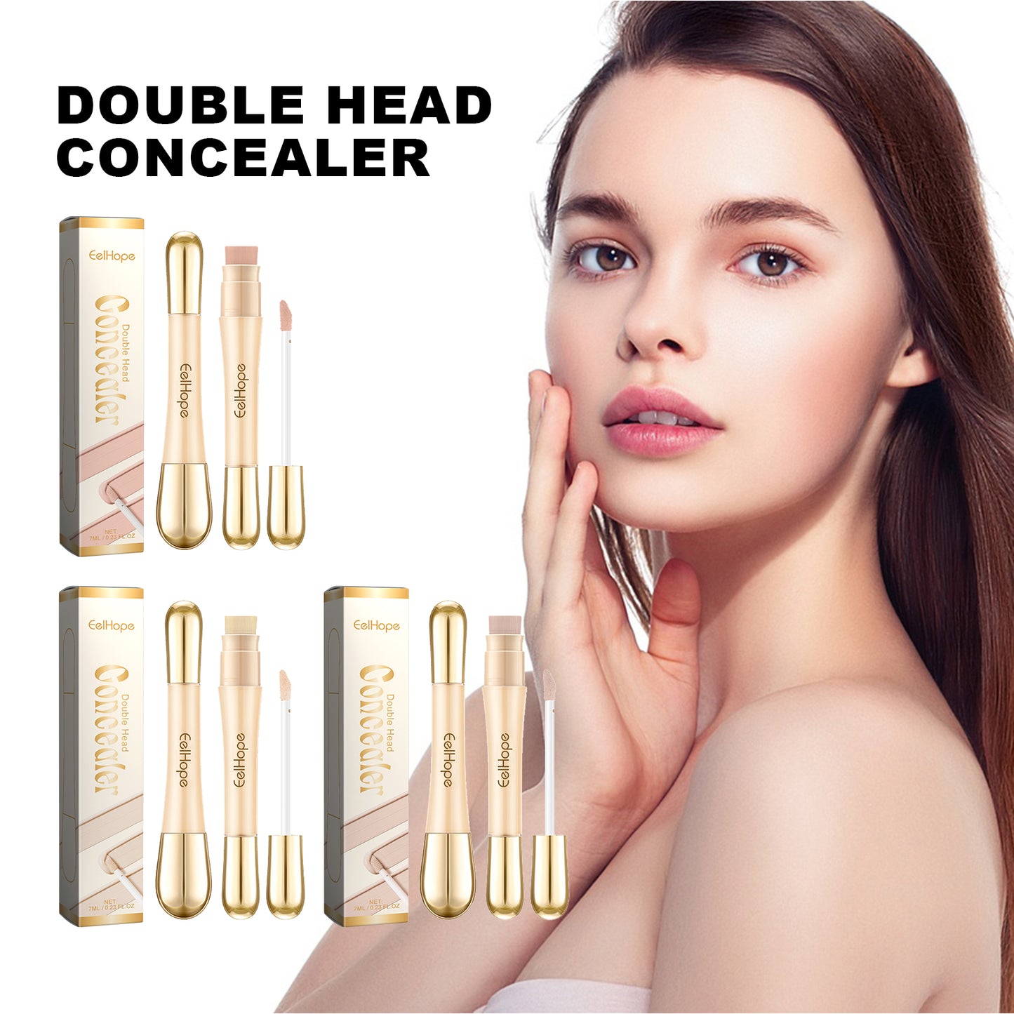 Eelhope Double-ended Concealer Stick（Brighten skin） Clear and Brightening Concealer Stick, Waterproof and Sweatproof, Three-Dimensional Contouring Concealer
