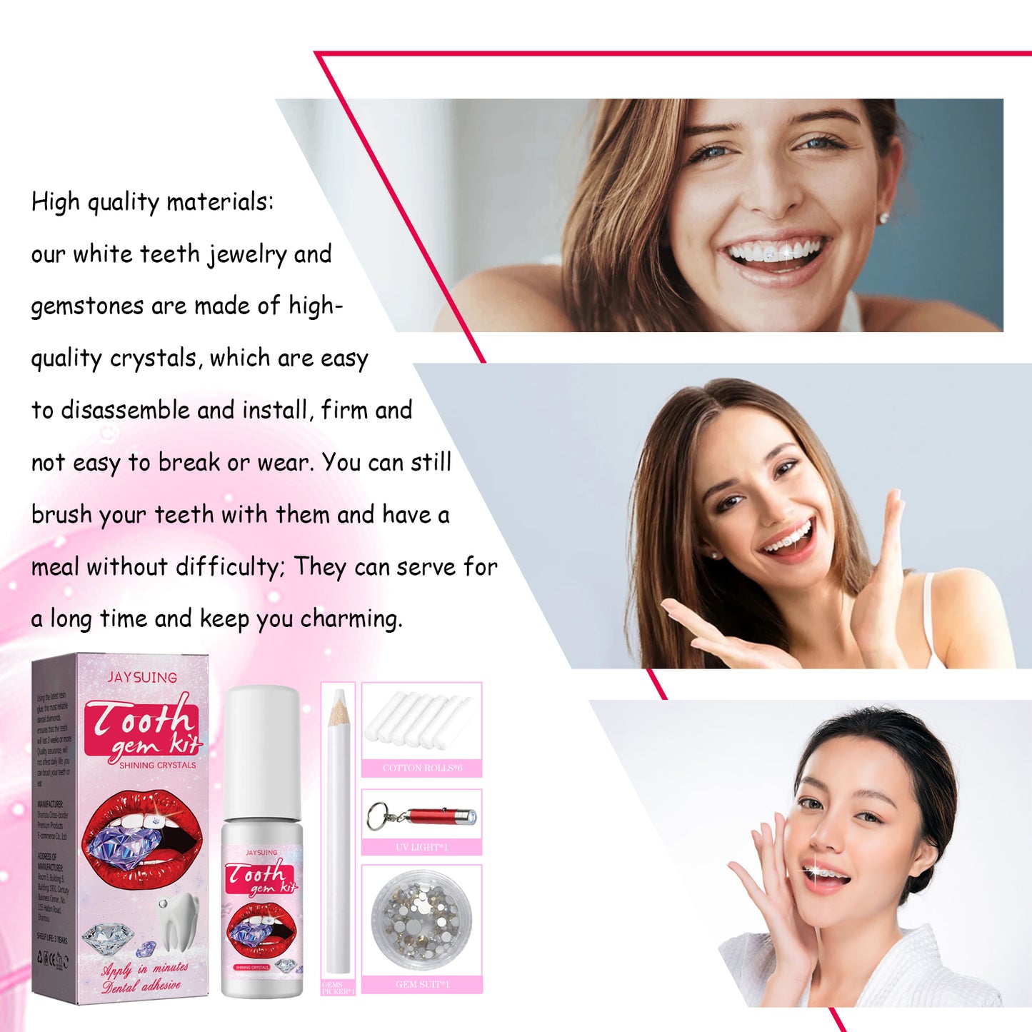 Jaysuing Tooth Gem Kit Jewelry Easy to Disassemble and Install Crystal Tooth Drill Tooth Decoration Shiny Stickers