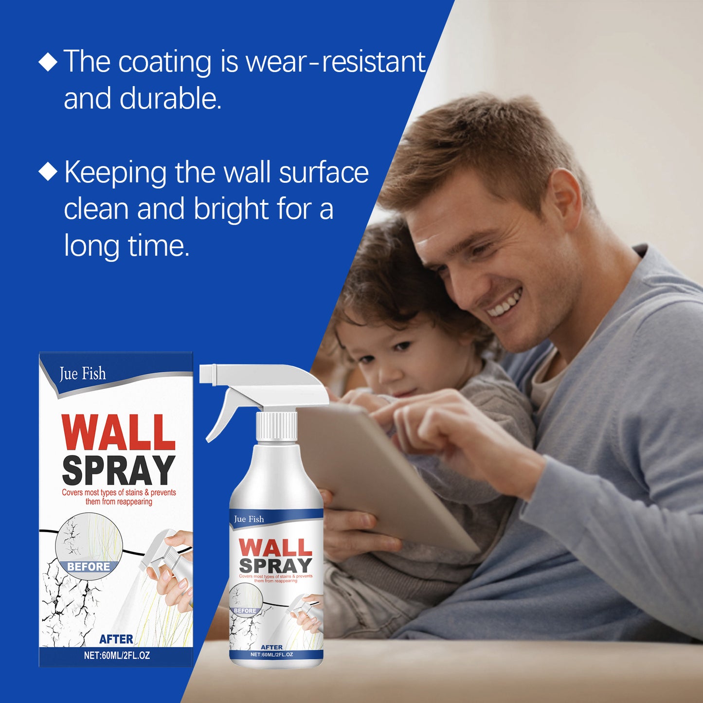 Jue-Fish Direct Spray Paint for Walls Repair Household Covering Stains Wall Peeling Indoor Renovation Direct Spray Paint