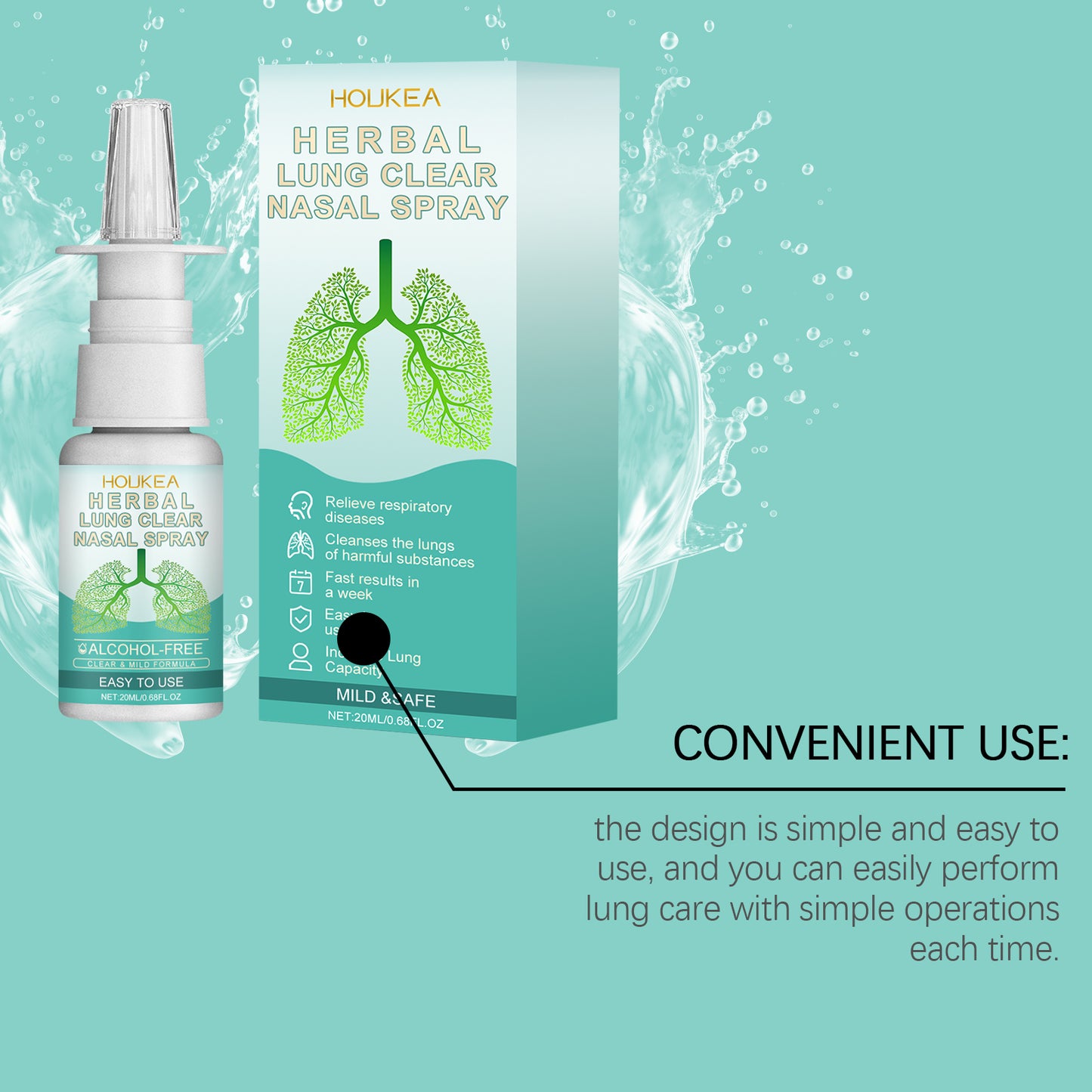 Houkea Herbal Nasal Spray Nose Cleansing Gentle Care Nose Discomfort Daily Refreshing Nasal Spray