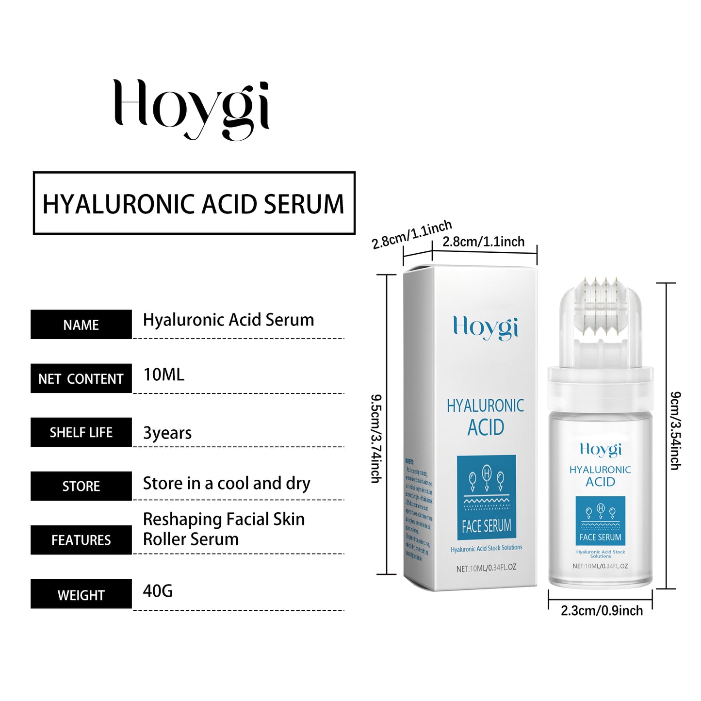 Hoygi Hyaluronic Acid Roller Serum Facial skin radiance improvement pore hydration