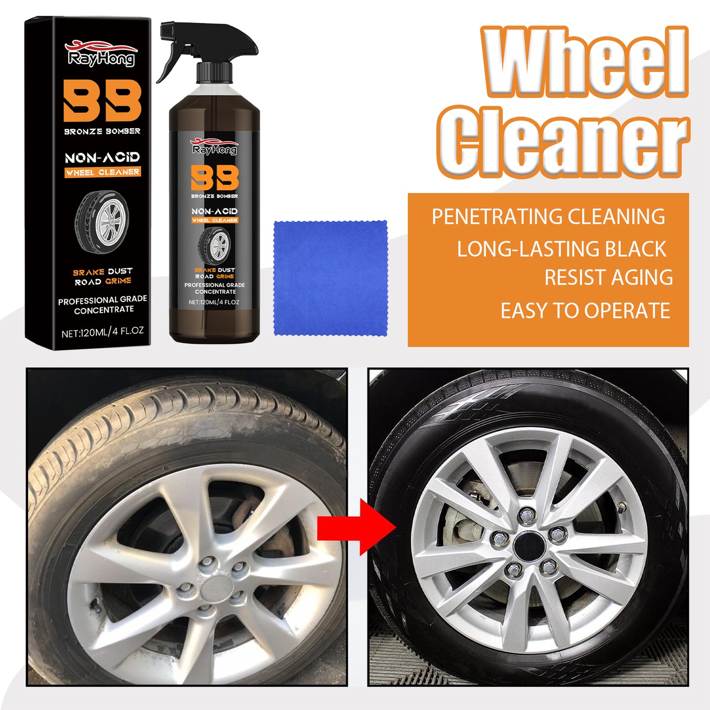Rayhong Car Wheel Cleaner Car Tire Refurbishment Rust Removal Polishing Stain Cleaner
