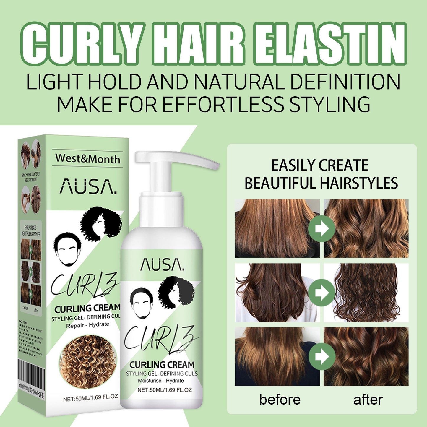 West&Month Curling Hair Elasticizer Moisturizing Curl Defining Volumizing Strong Elastic Hair Smoothing Frizz Care