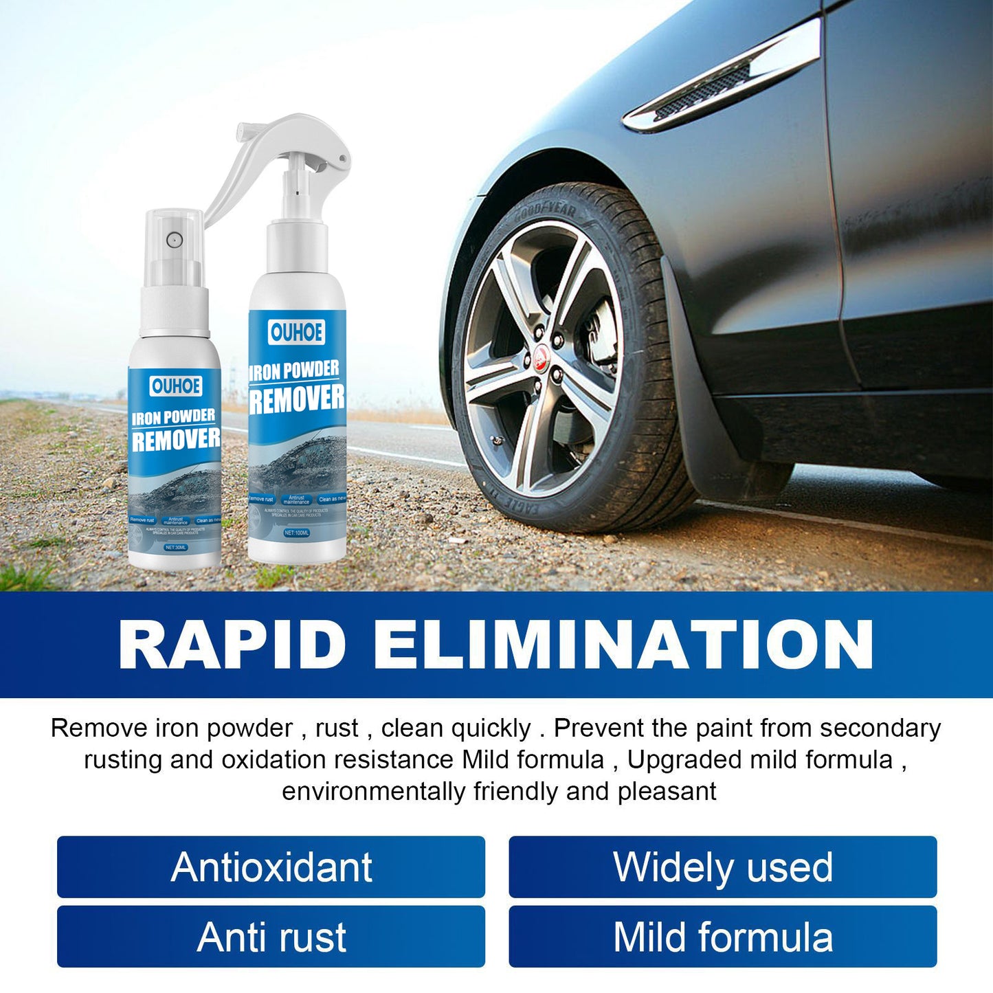 OUHOE Car Iron Powder Rust Removal Spray Anti-rust Rust Remover Car Supplies Stain Removal Rust Remover Cleaning Supplies