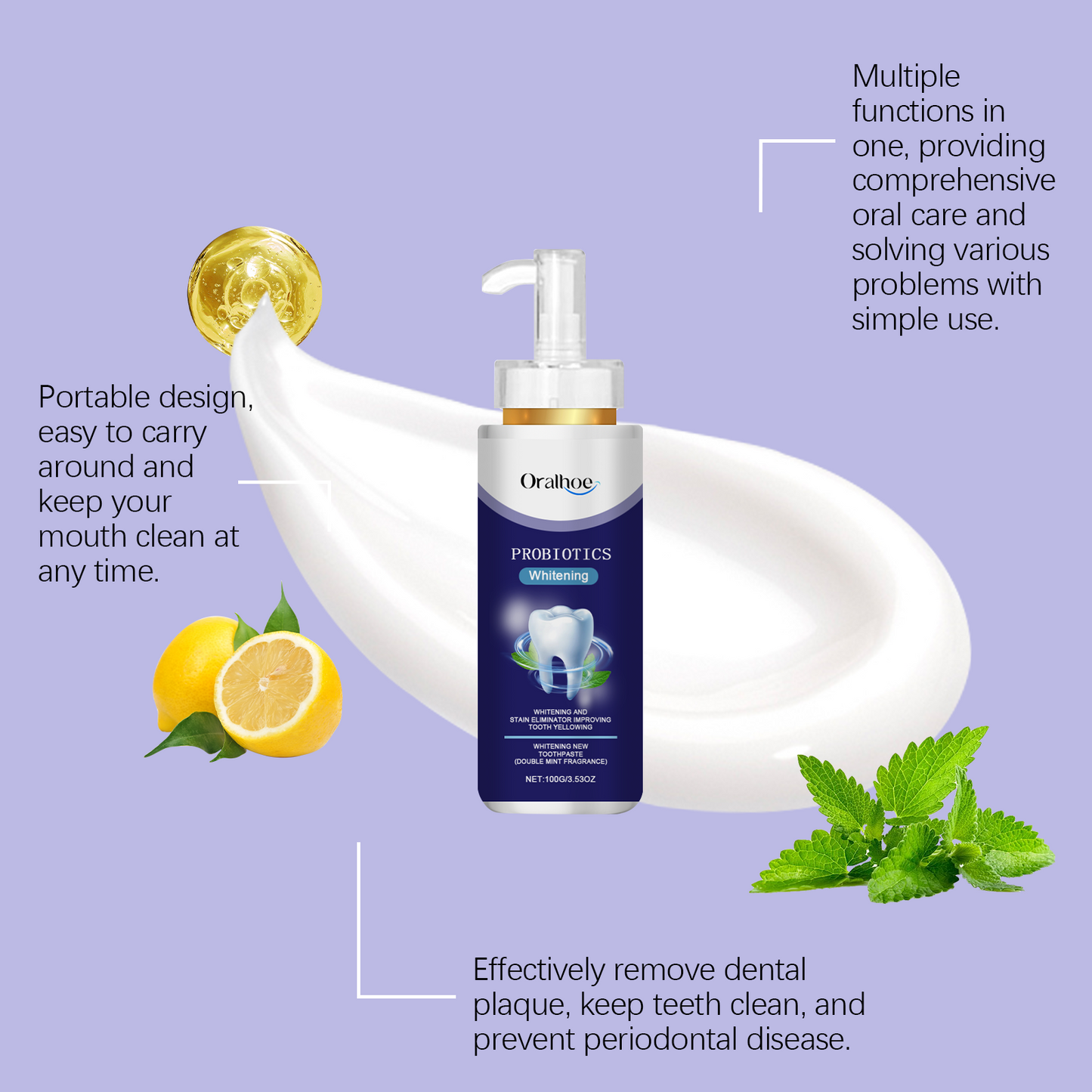 Oralhoe Oral Care Toothpaste Gentle Cleaning Toothpaste for Yellow Teeth Stains and Odors, Freshens and Protects Teeth Care