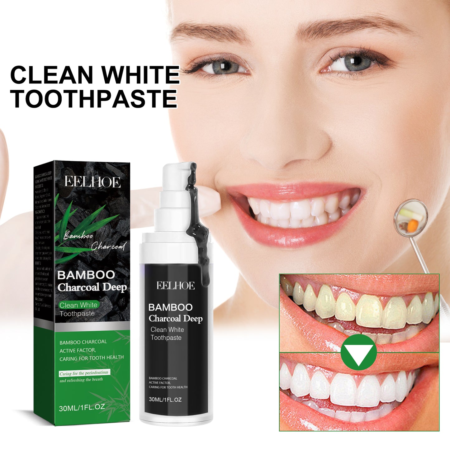EELHOE Bamboo Charcoal Brightening Toothpaste Whiten Teeth Strengthen Tooth Enamel Easily Remove Stains Freshen Breath Bamboo Charcoal Toothpaste