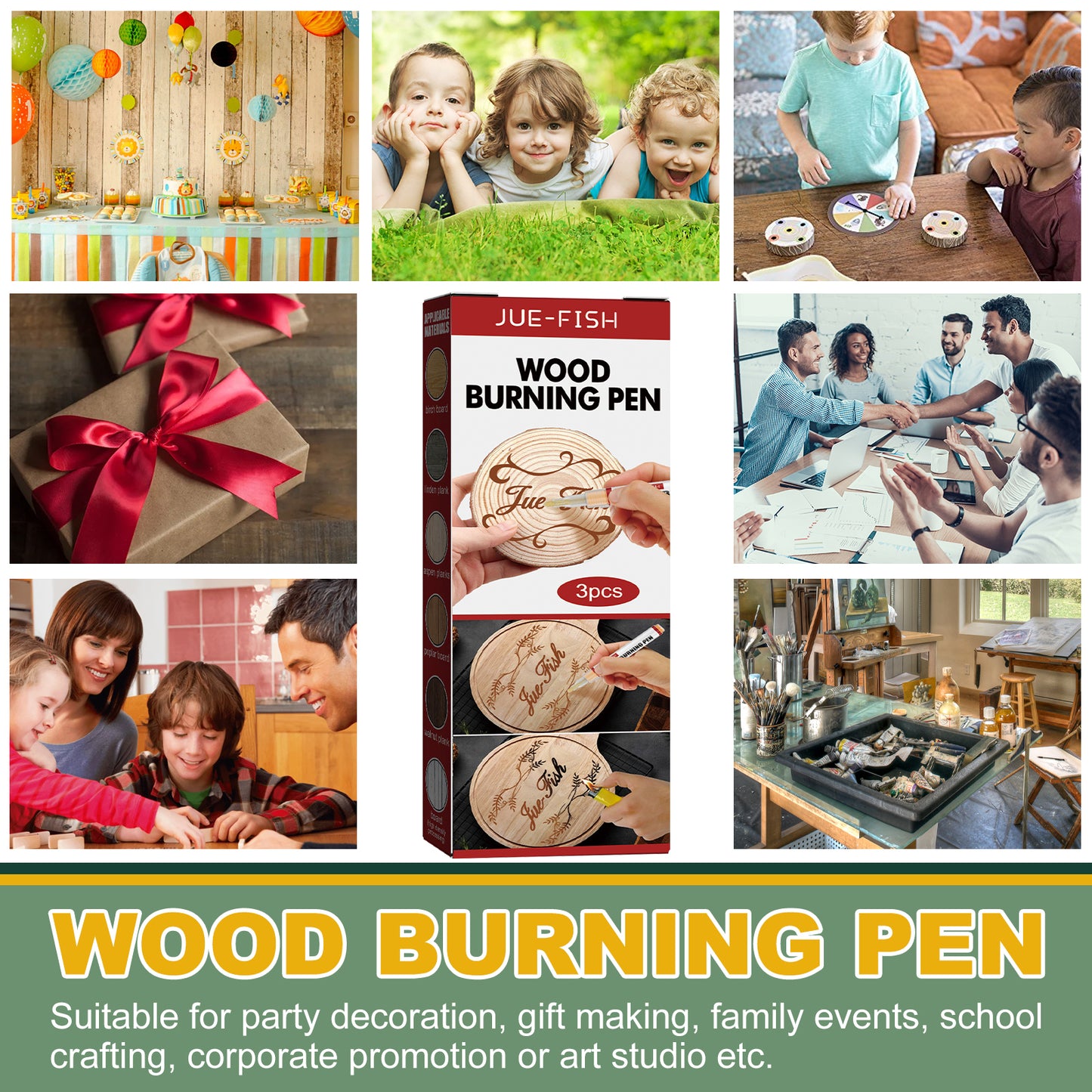 Jue-Fish Wood Burning Pen Set Wooden Markers for Children DIY Pyrography Pen Wood Burning Marker Set