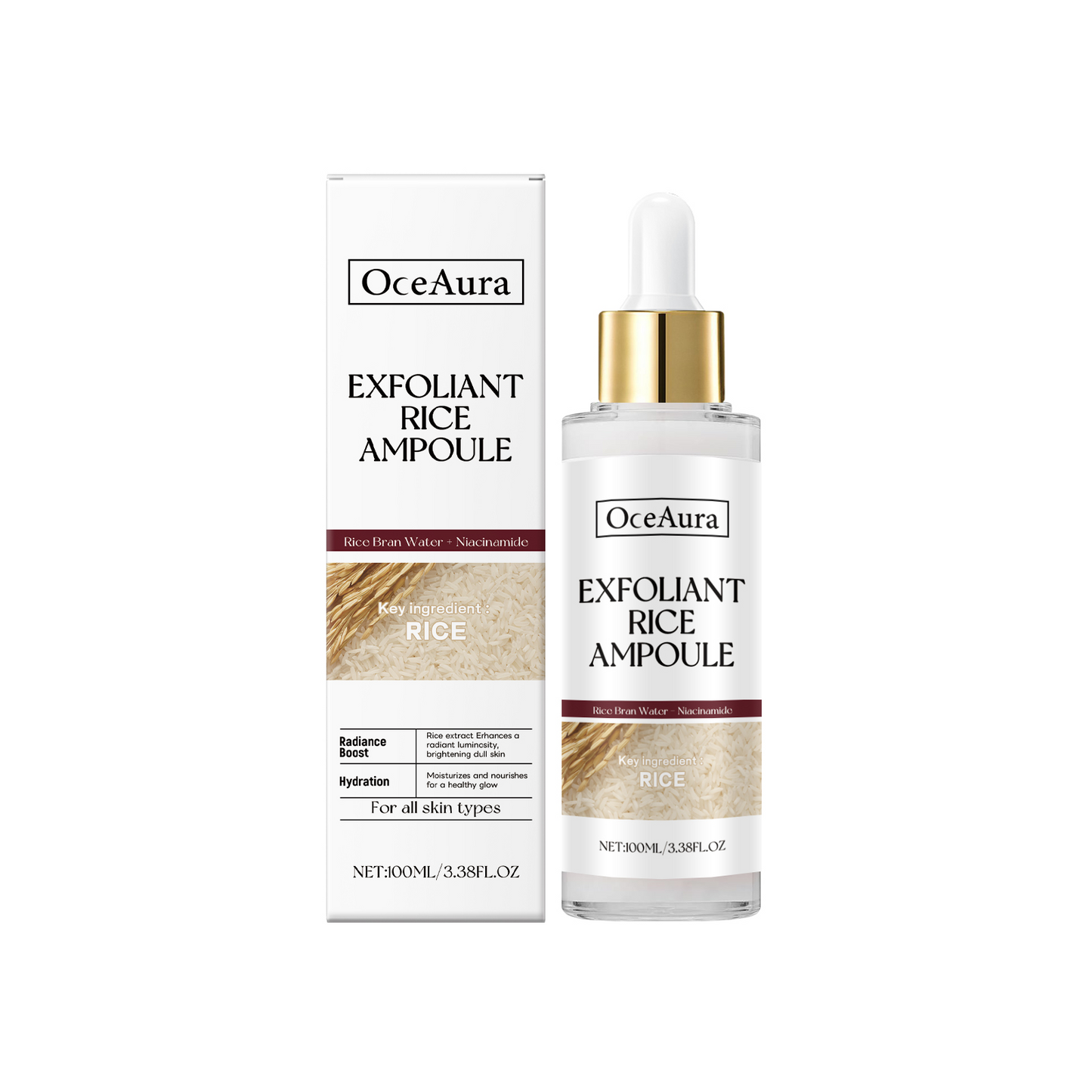 OceAura Rice Moisturizing Exfoliating Liquid Moisturizing, hydrating, gentle exfoliating, skin care, and softening lotion