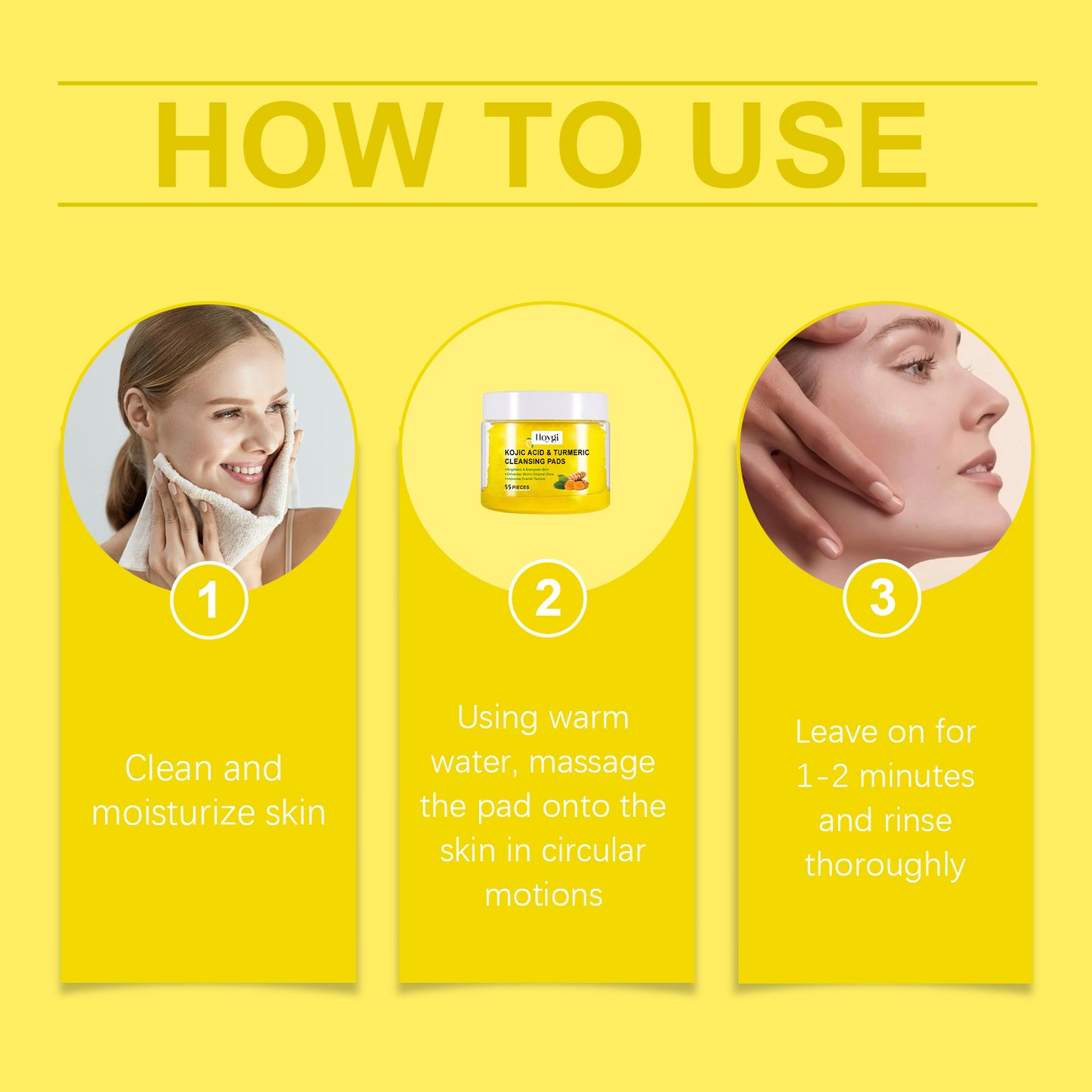 Hoygi Turmeric Cleansing and Exfoliating Pads Gentle Cleansing Brightening Skin Care Moisturizing Facial Skin Cleansing Pad