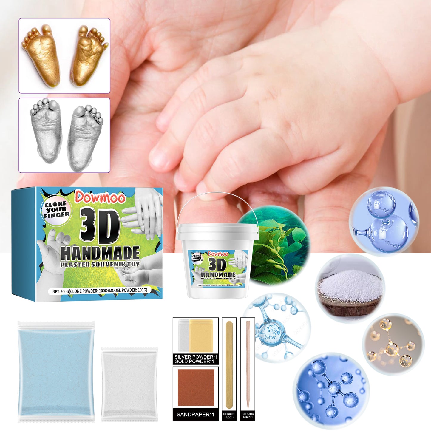Dowmoo 3D Handmade Commemorative Model Couple's Holiday DIY Crafts 3D Hand and Foot Plaster Gift