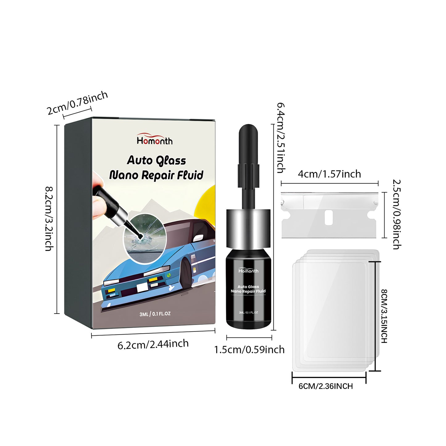 Homonth Automotive Glass Nano Repair Liquid Car Windshield Clear Vision Crack Repair Liquid