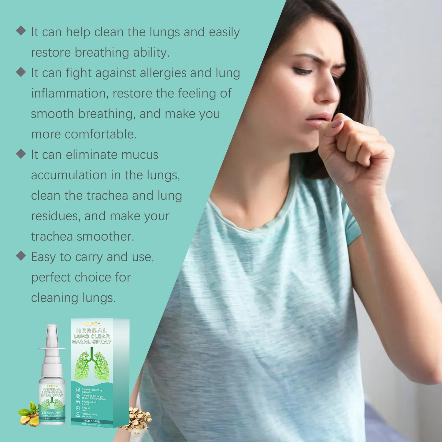 Houkea Herbal Nasal Spray Nose Cleansing Gentle Care Nose Discomfort Daily Refreshing Nasal Spray