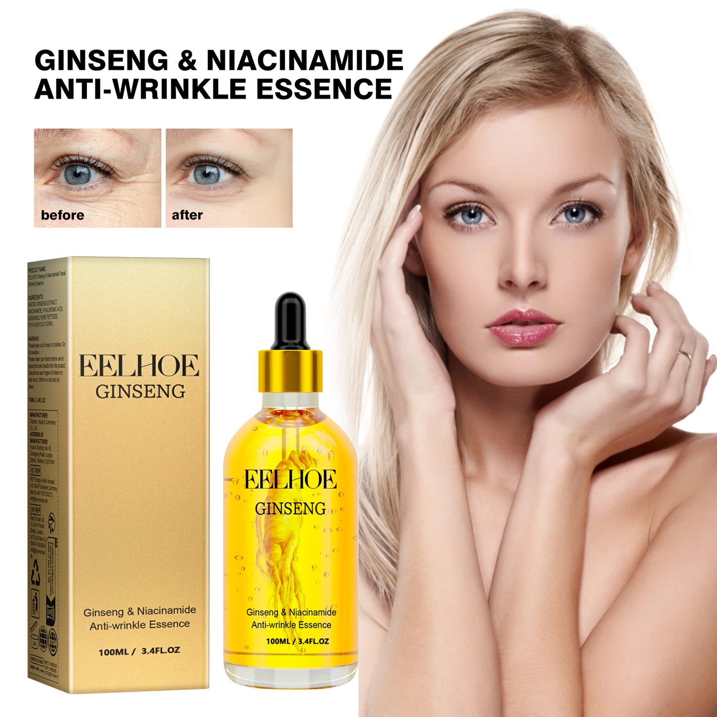 EELHOE Ginseng Essence Facial skin moisturizing eye area delicate elasticity rejuvenating serum
