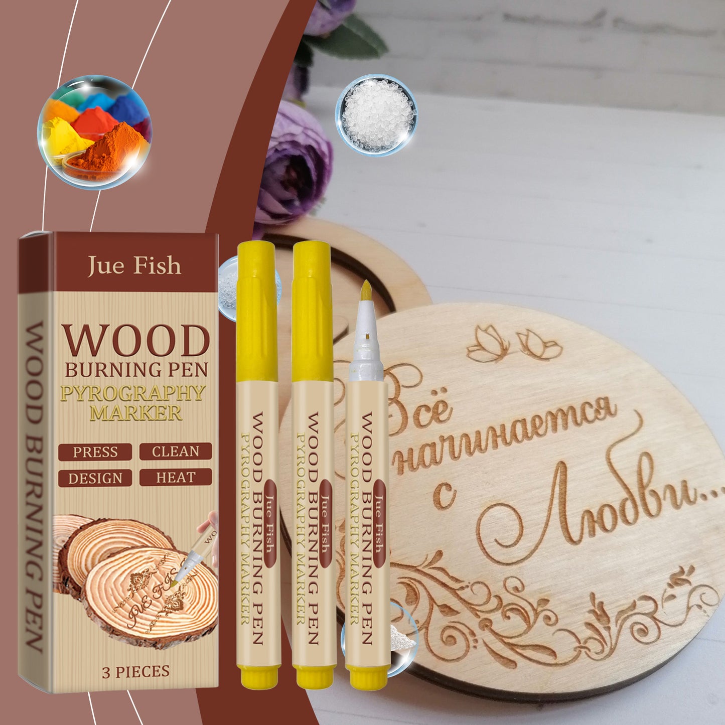 Jue-Fish Woodworking Burning Pen Wooden Marking Pen for Children's Crafts DIY Design Burning Pyrography Pen