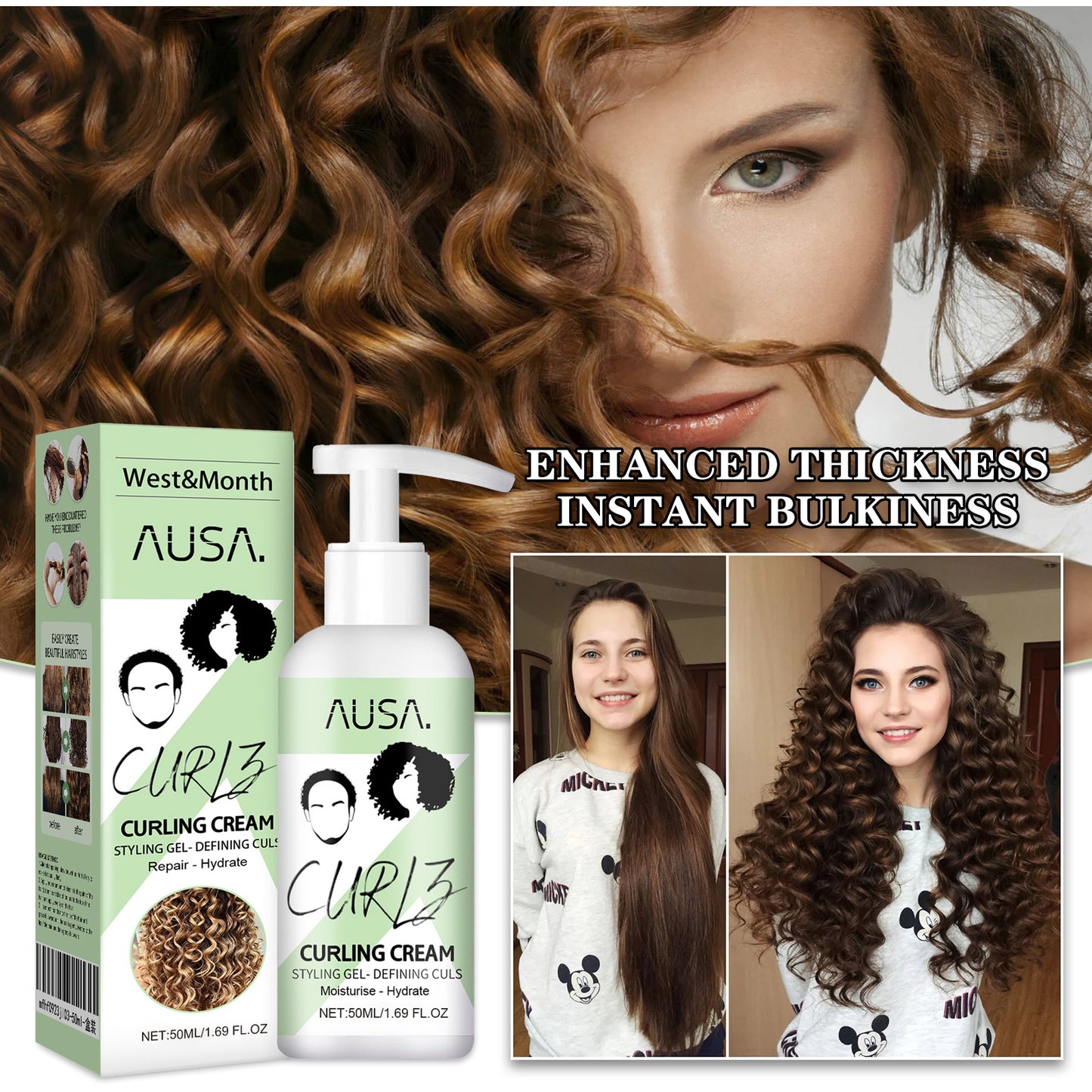 West&Month Curling Hair Elasticizer Moisturizing Curl Defining Volumizing Strong Elastic Hair Smoothing Frizz Care