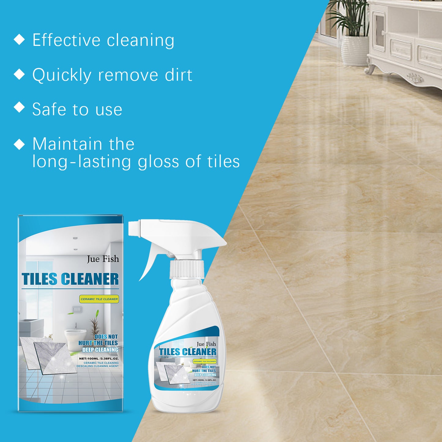 Jue-Fish Tile Cleaner Bathroom Tile Floor Marble Bright Powerful Dirt Remover