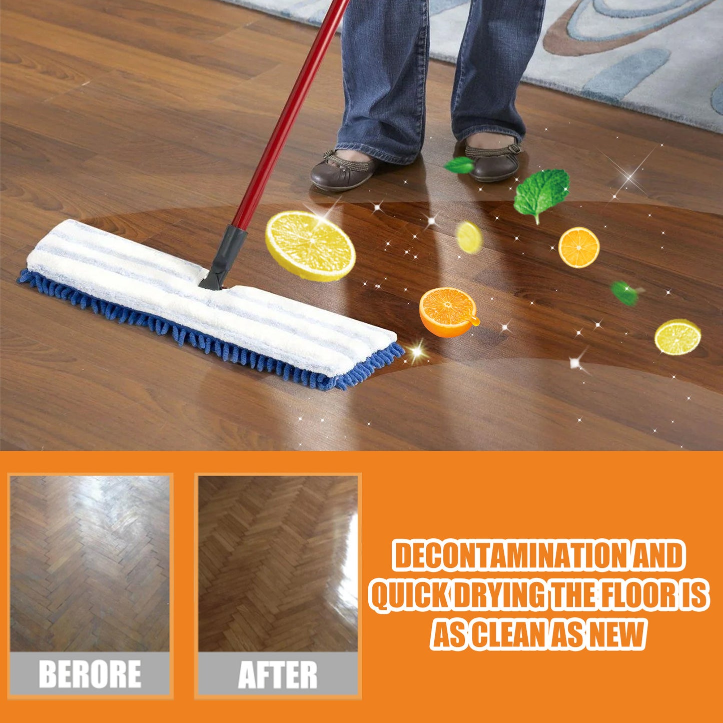 Jue-Fish Floor Cleaner Set Stain Removal and Descaling Wood Floor Cleaner Polishing and Brightening Tile Cleaner