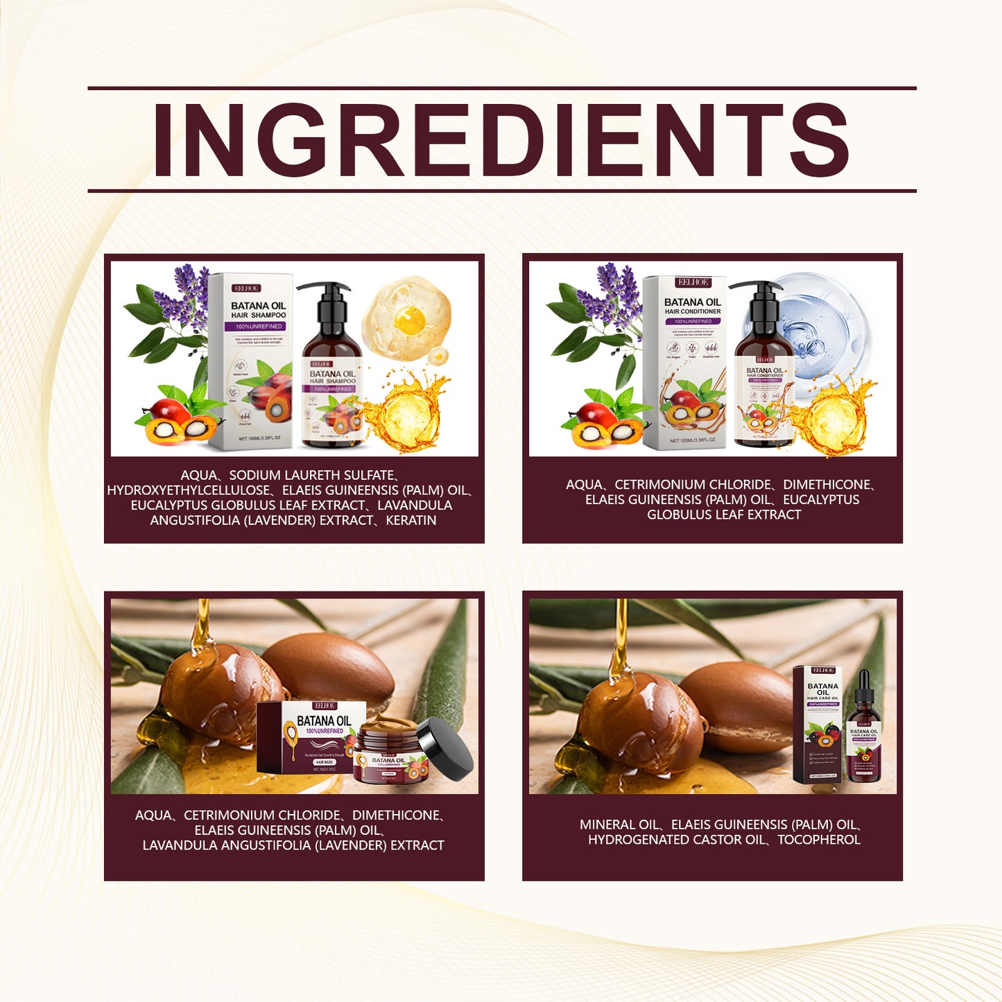 EELHOE Batahna Oil Volumizing Hair Care Set Repair frizzy hair texture, nourish hair, smooth hair care